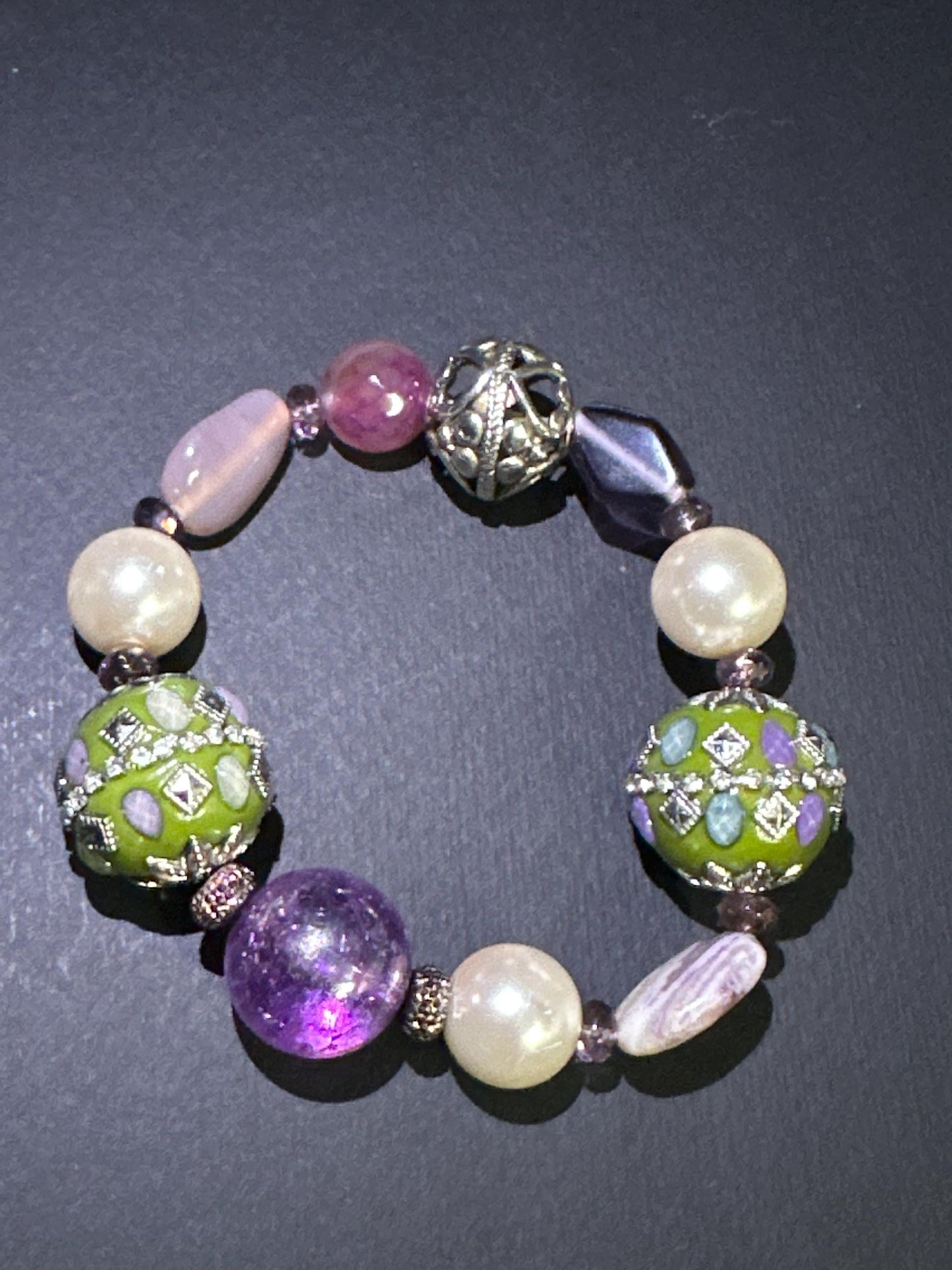 Purple Glass Beads with Pearl and Ceramic Focal Beads