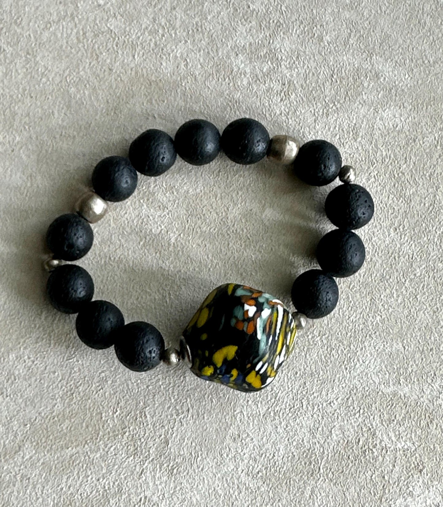 Lava Rock Unisex OOAK Bracelet with Featuring Large Java Focal Bead