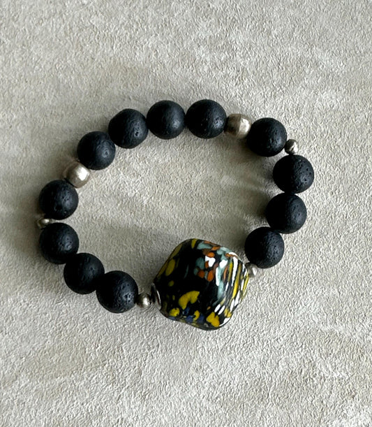 Lava Rock Unisex OOAK Bracelet with Featuring Large Java Focal Bead