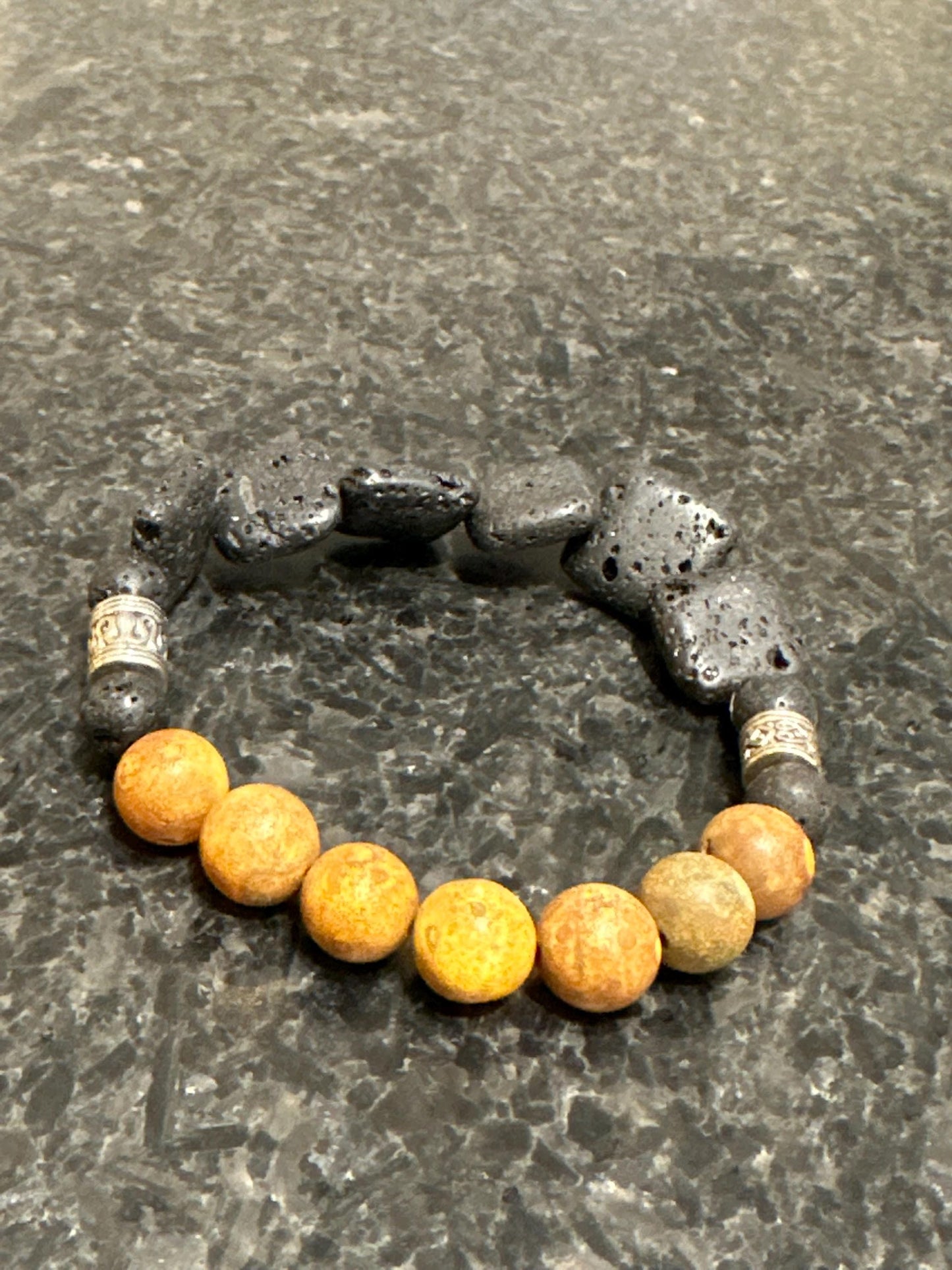 Unisex Jasper Beaded Bracelet with Rectangular Lava Stone Beads