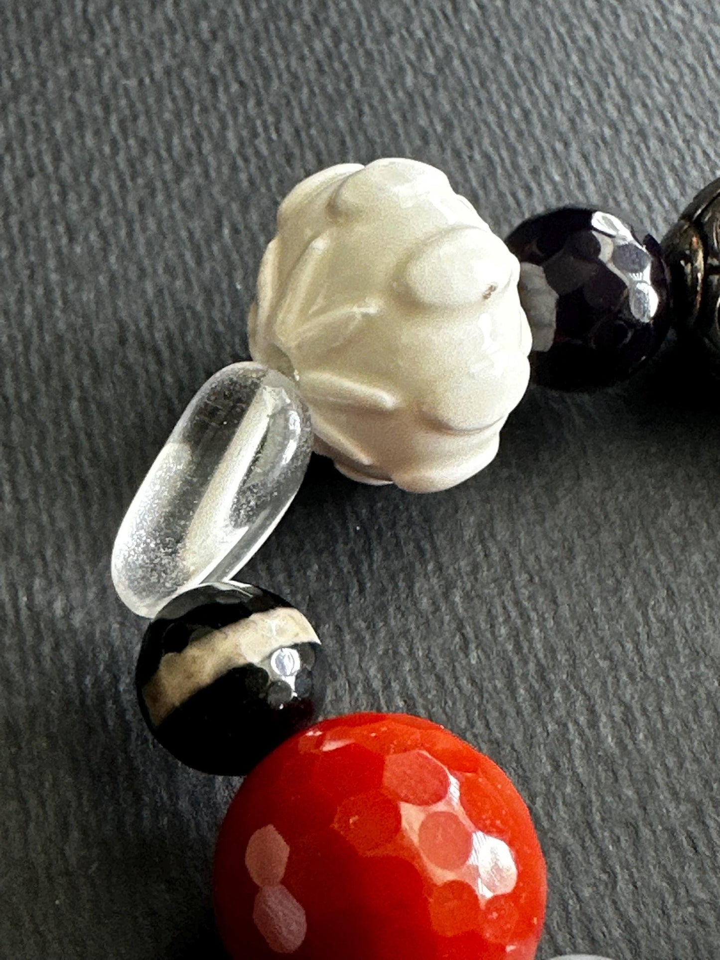 White, Orange, Green, Black & Silver Mixed Material Statement Bracelet – One of a Kind (OOAK