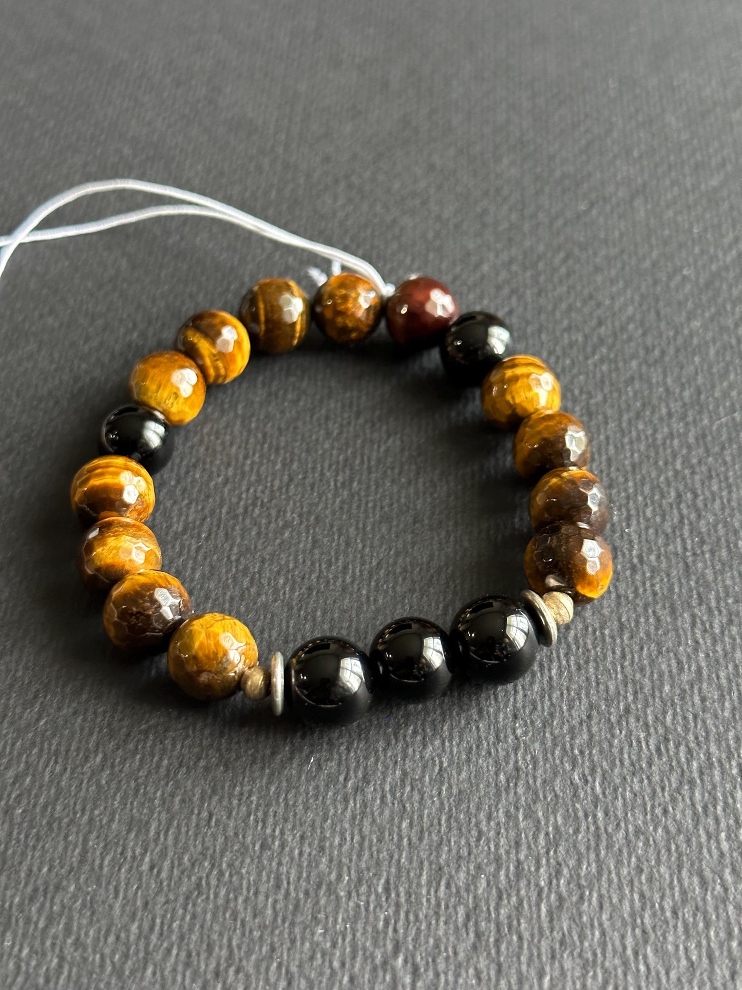Handmade Black Agate & Tiger's Eye Beaded Bracelet