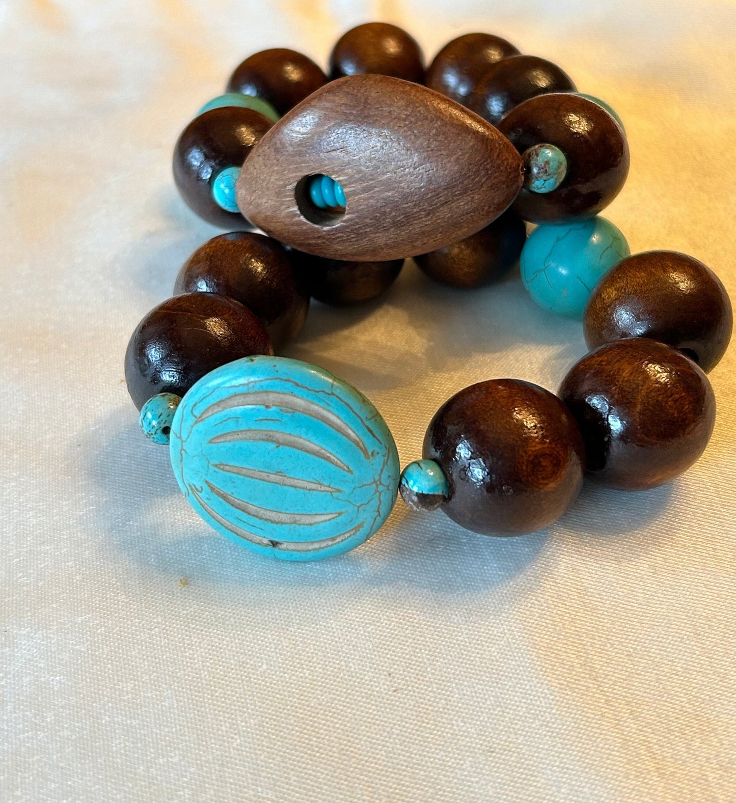 2 Piece Large Wood Boho Eclectic Unisex Bracelet for Men and Women