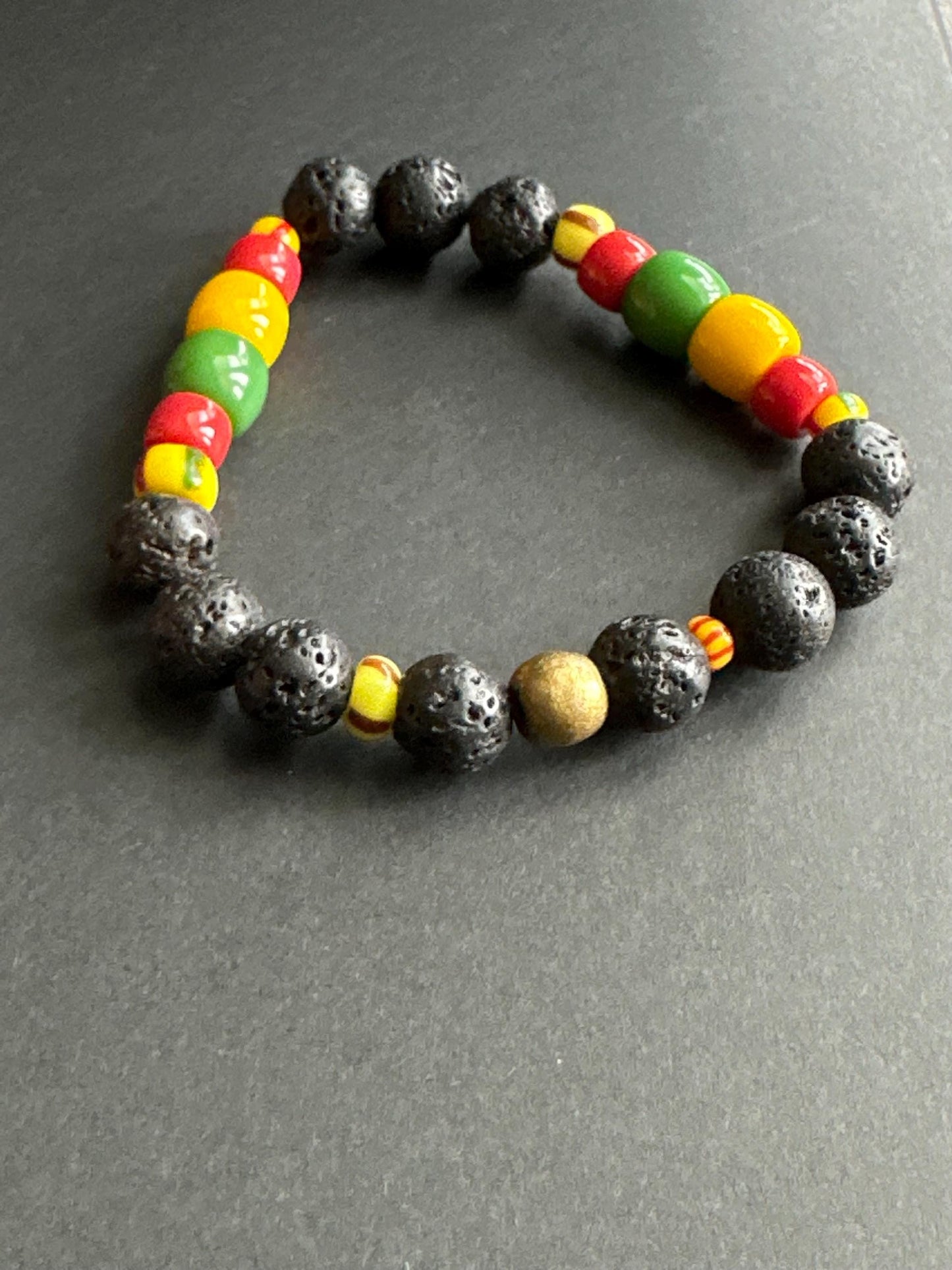 Lava Bead Bracelet: Black Red Yellow Green Unisex Jewelry