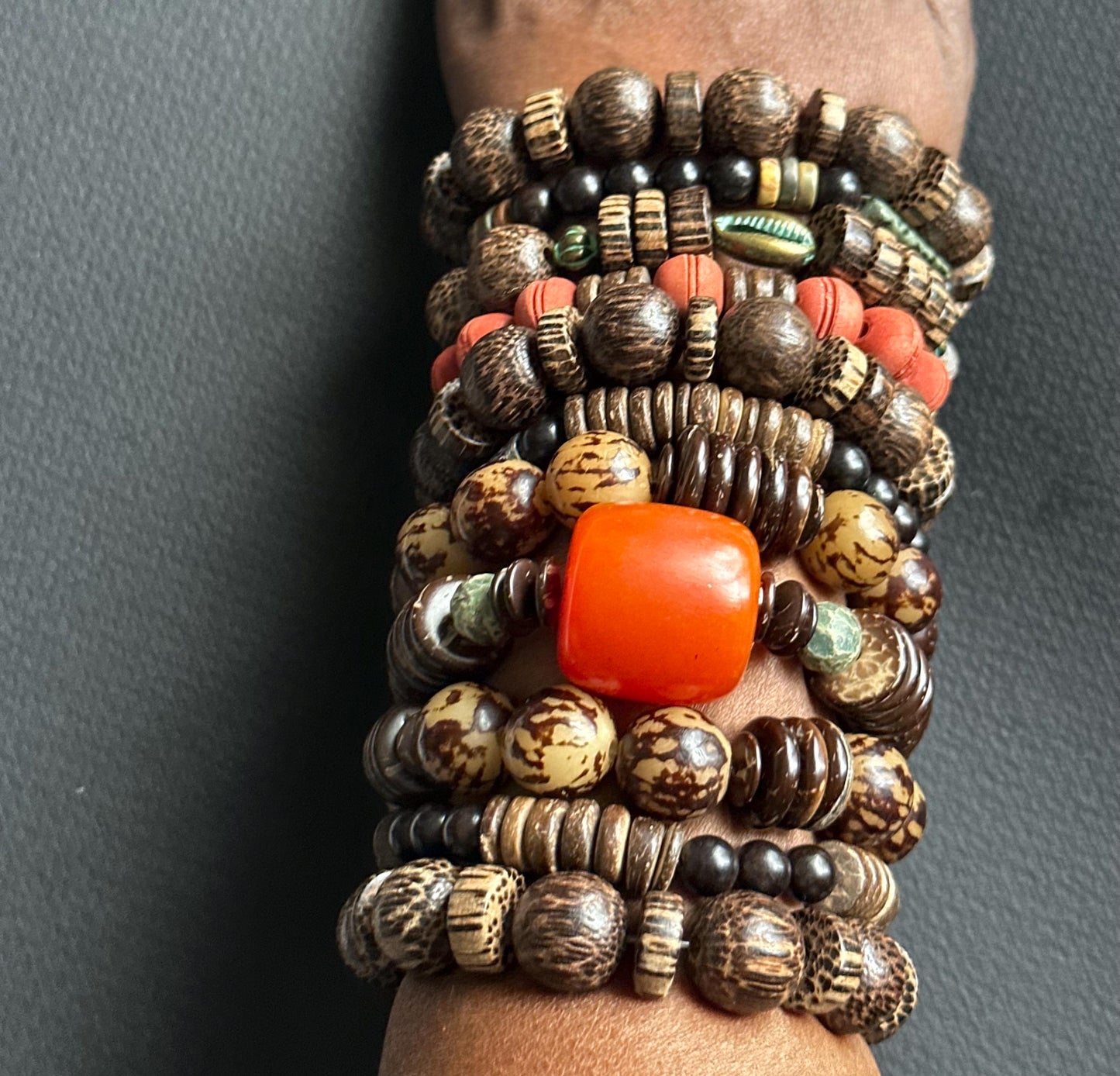 Earthy Boho Bracelet Stack – Wood, Bone & Mixed Bead Set