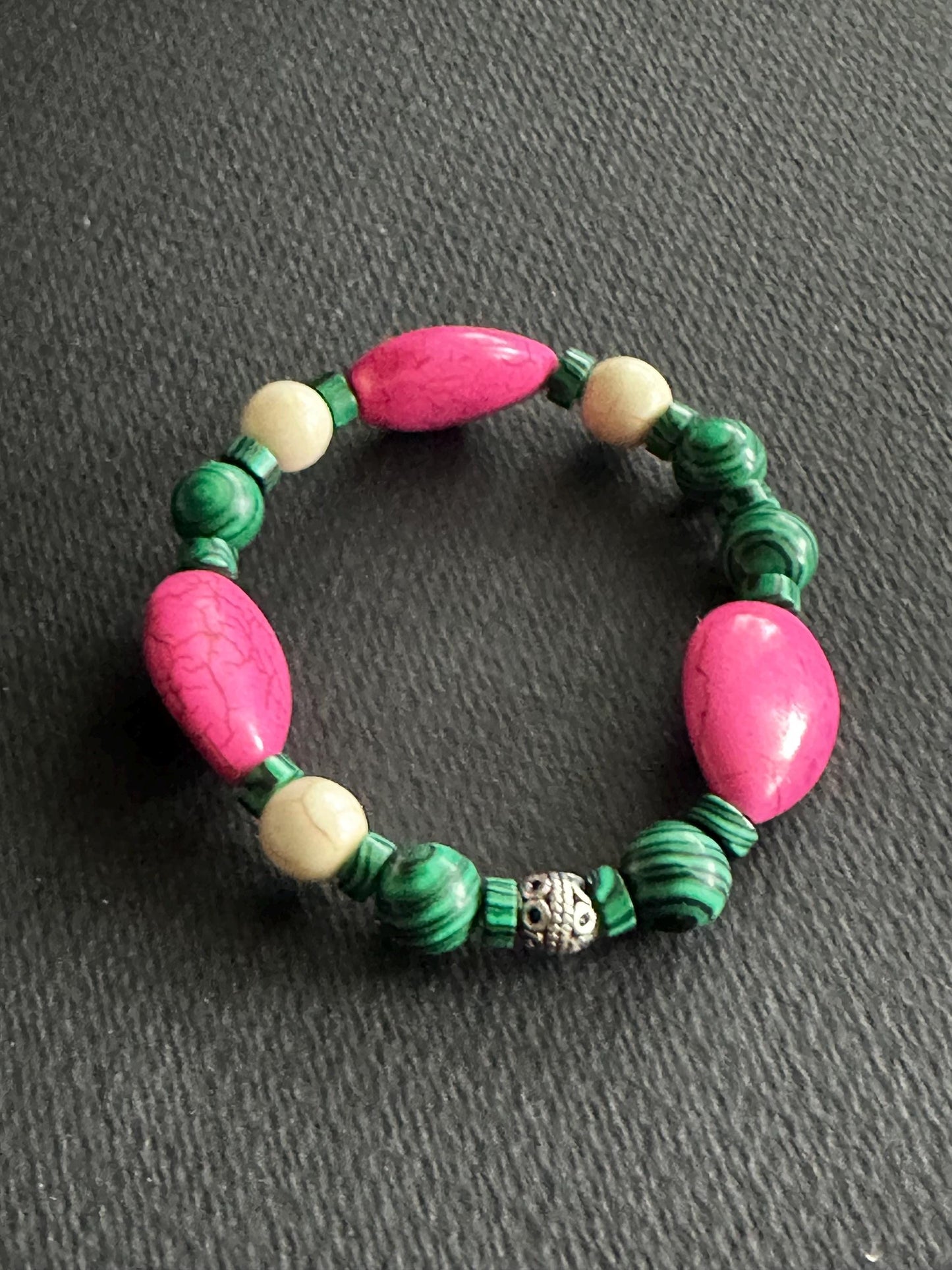 Green and Pink Beaded Stackable Beaded Bracelet