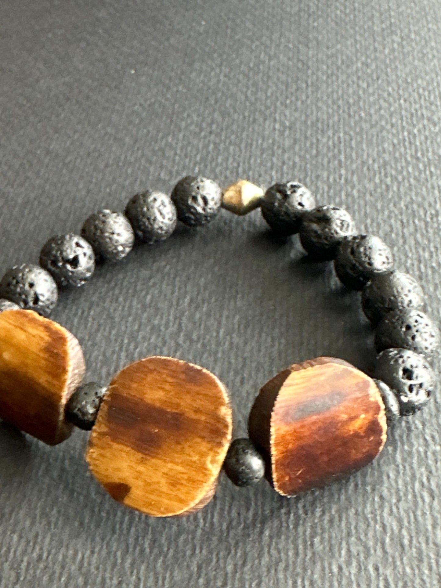 Kenyan Wood & Lava Stone Bracelet: Silver Ethiopian Accents