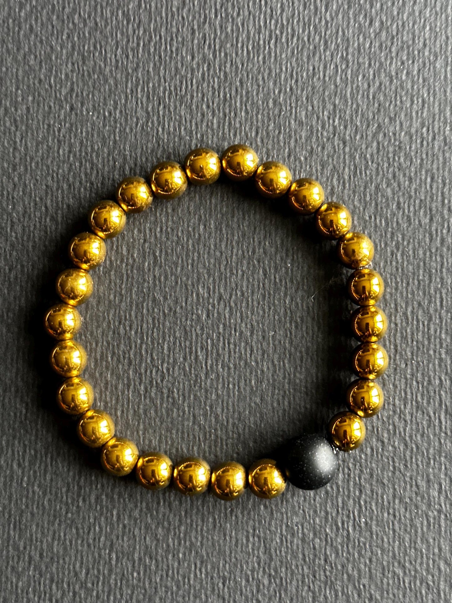Hematite Stackable Unisex Bracelet with Black Single Focal Bead