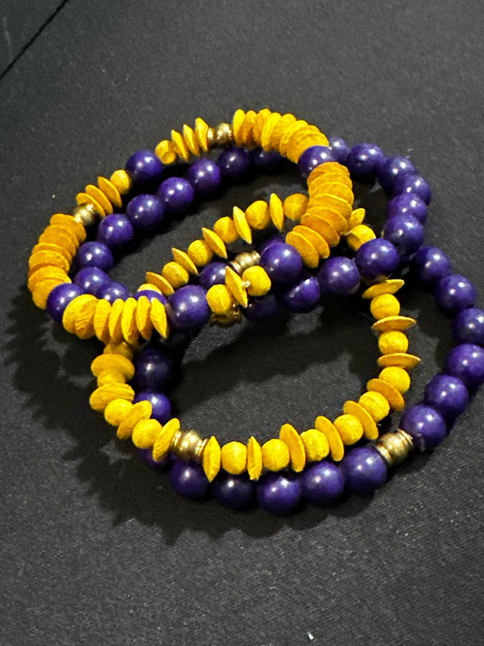 Purple and Gold Unisex Stackable Bracelets
