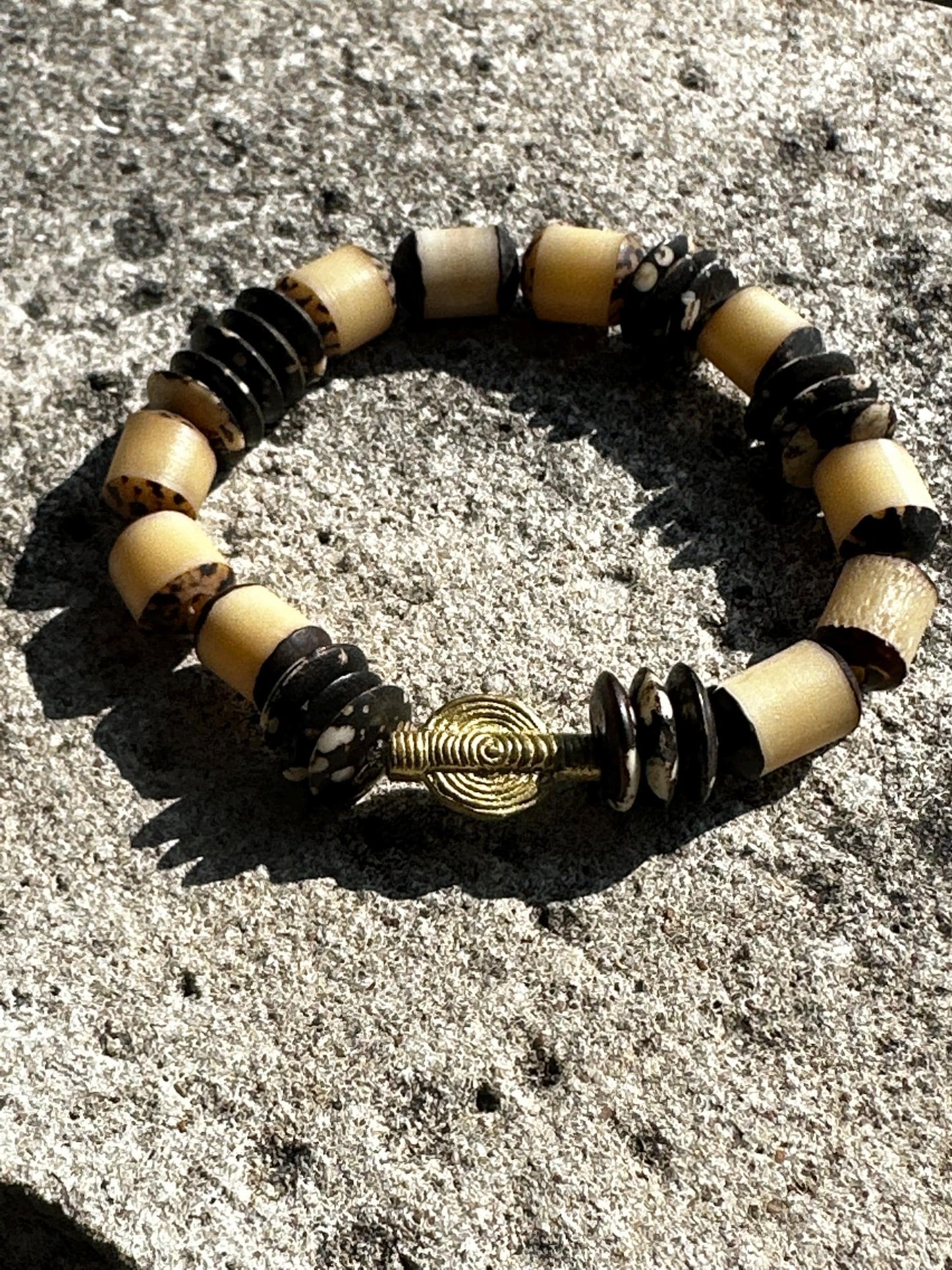 Handcrafted African-Inspired Beaded Bracelet | Brown & Gold Statement Jewelry | One-of-a-Kind Artisan Bracelet | Boho Unisex Style