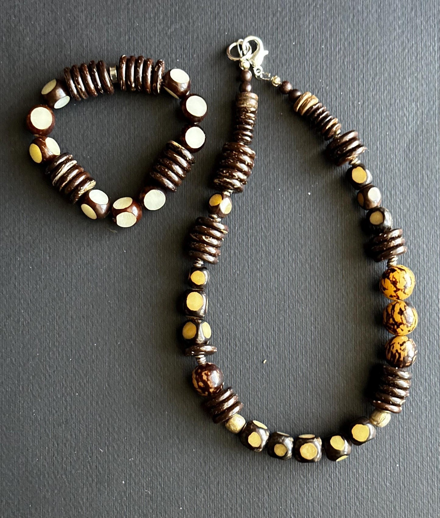 Handcrafted African-Inspired Beaded Bracelet | Brown & Gold Statement Jewelry | One-of-a-Kind Artisan Bracelet | Boho Unisex Style