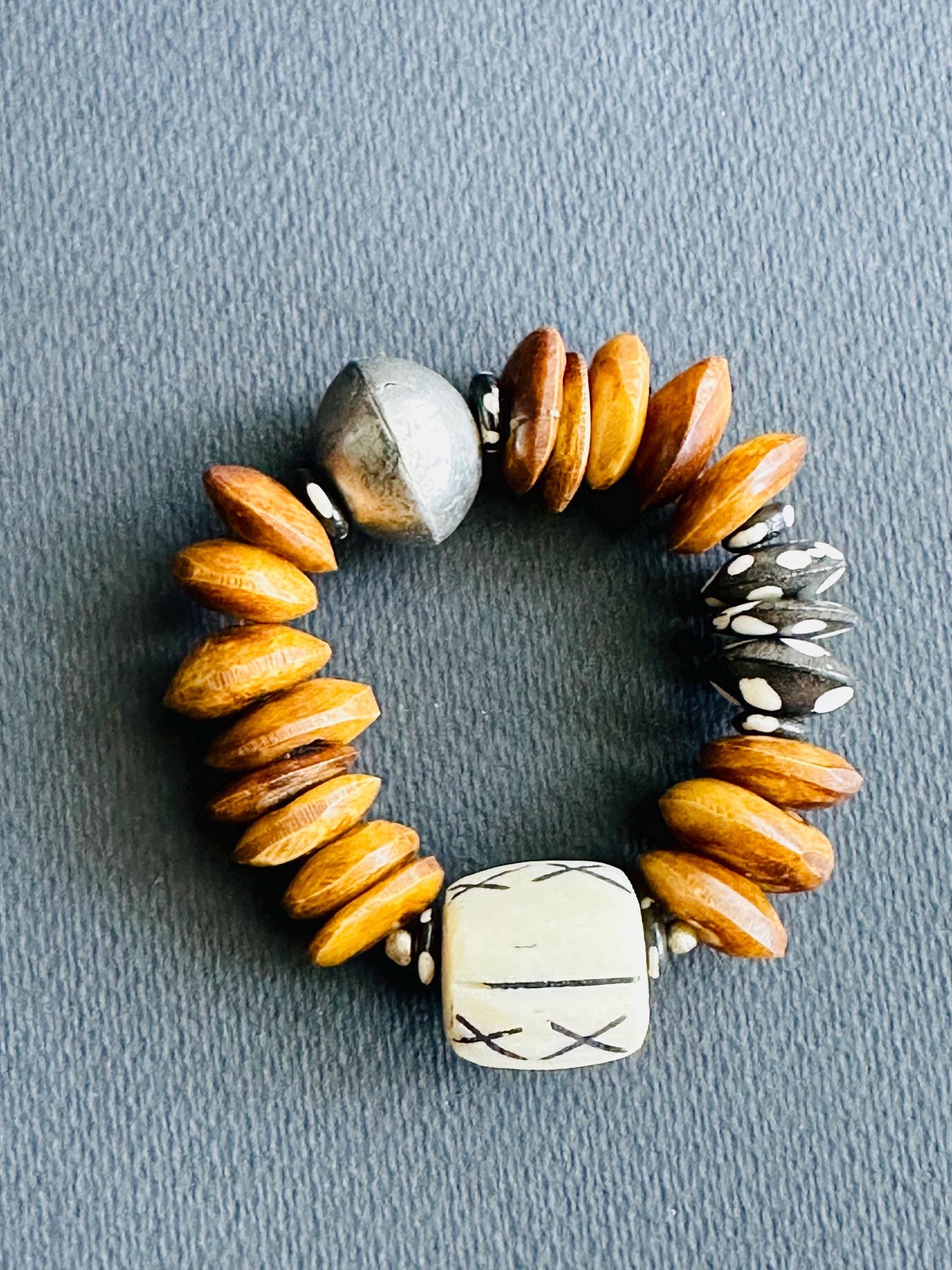 Tribal Chic Bone Bead Bracelet: Kenyan Polka Dots, Ethiopian Silver