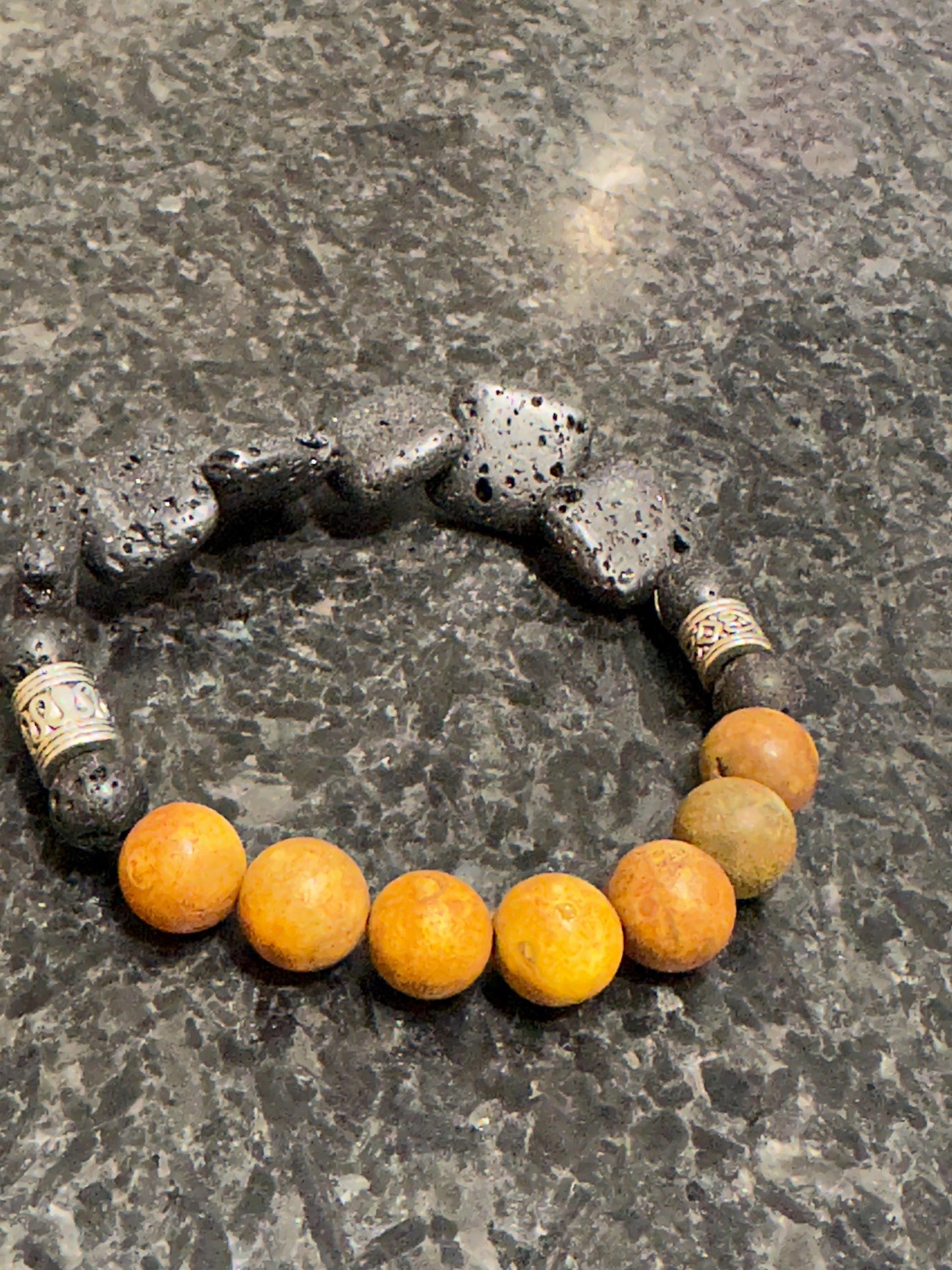Unisex Jasper Beaded Bracelet with Rectangular Lava Stone Beads