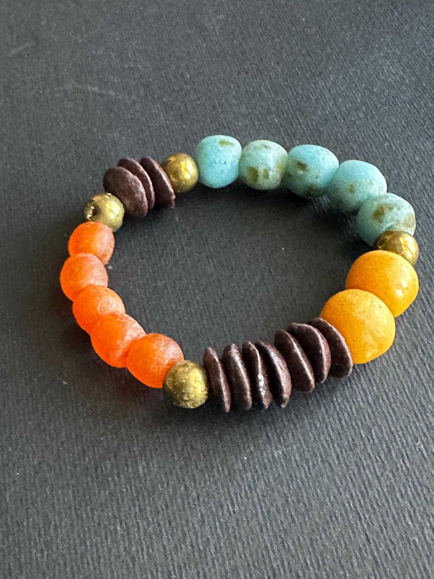 Recycled African Glass Bead Bracelet | Earthy Boho Stretch Jewelry