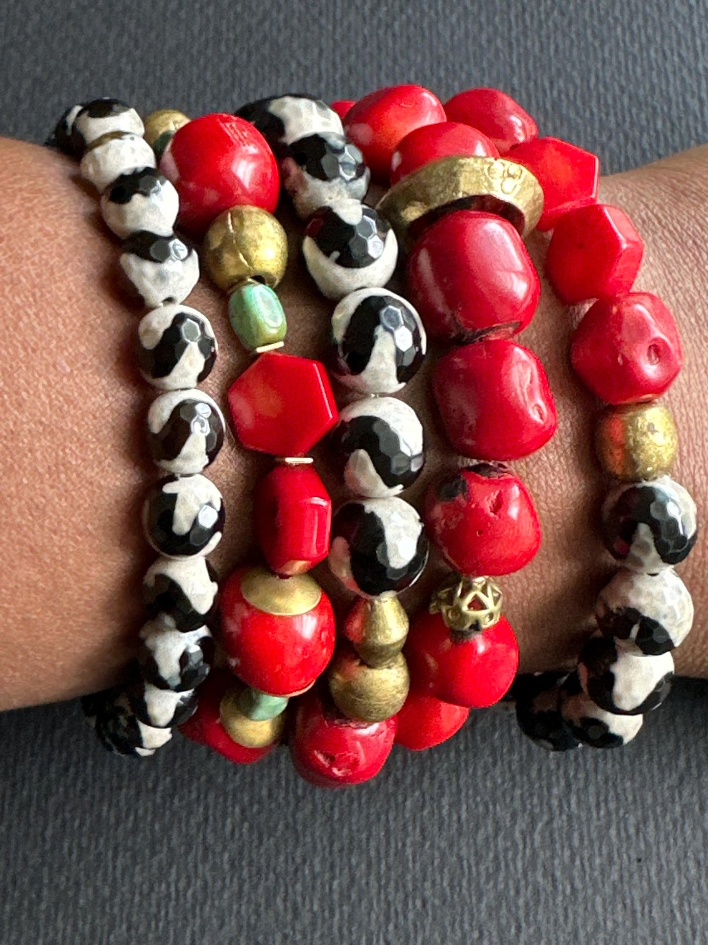 Unisex Handmade Beaded Bracelets featuring Bamboo Coral, Turquoise, Agate Beads