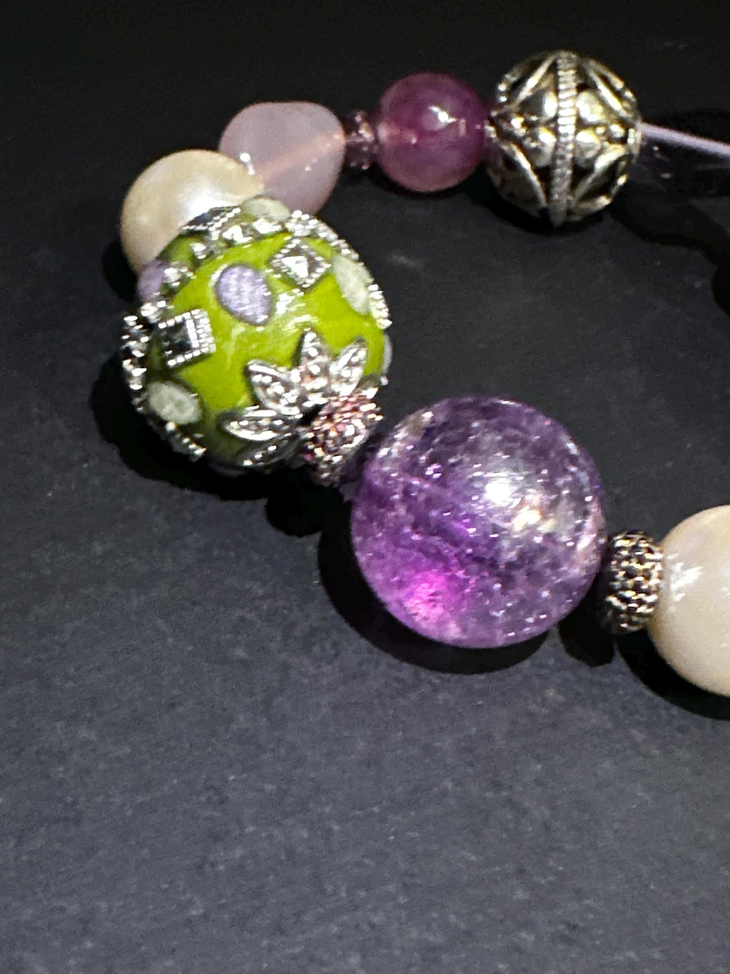 Purple Glass Beads with Pearl and Ceramic Focal Beads