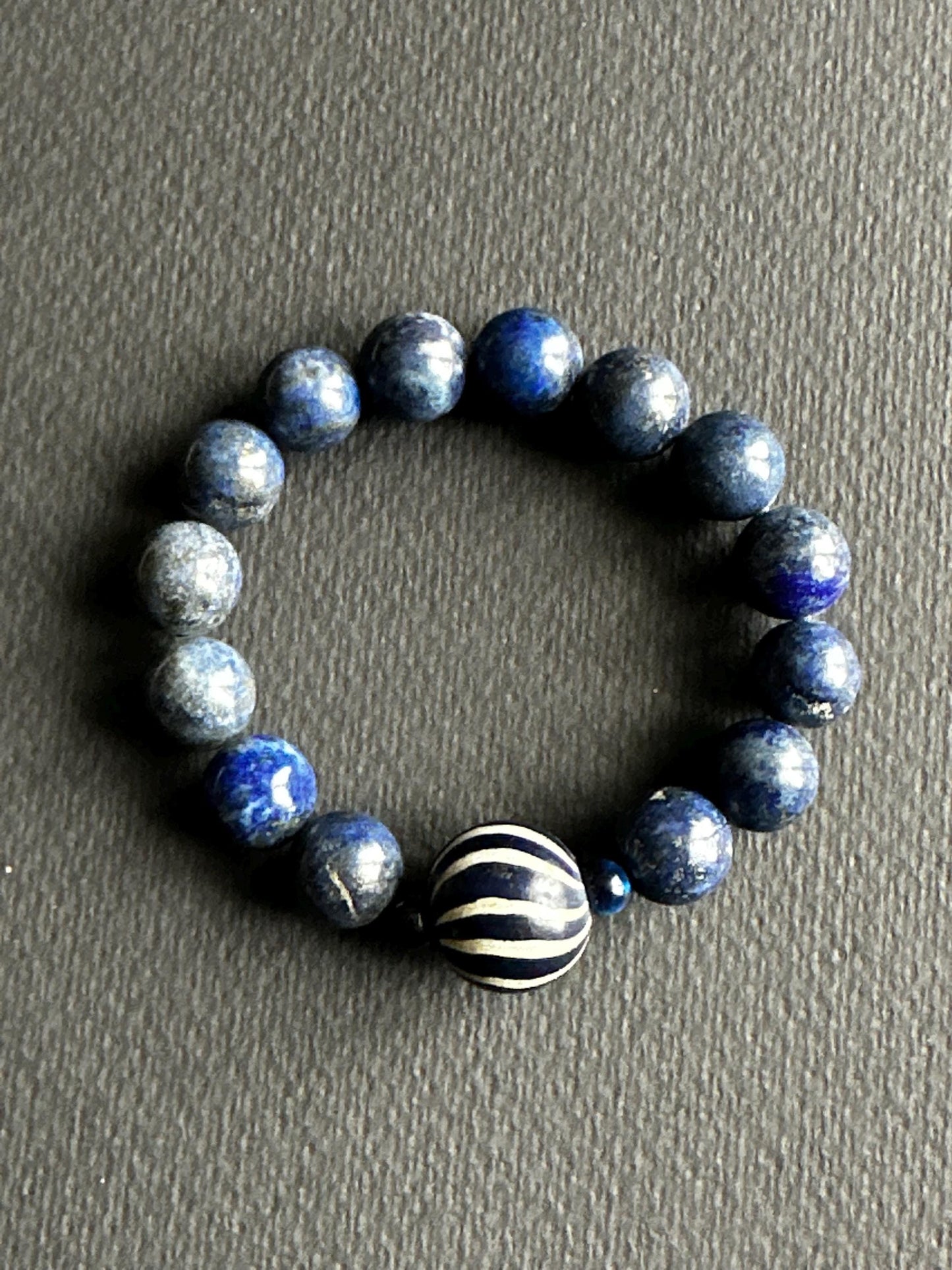 Lapis Unisex Bracelet with Navy and White Striped Java Bead