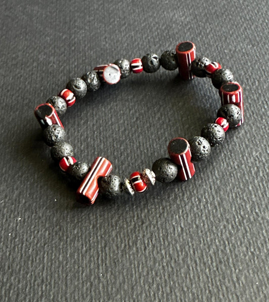 Black Lava & Ghanaian Java Bead Bracelet - Handmade OOAK by Attrice