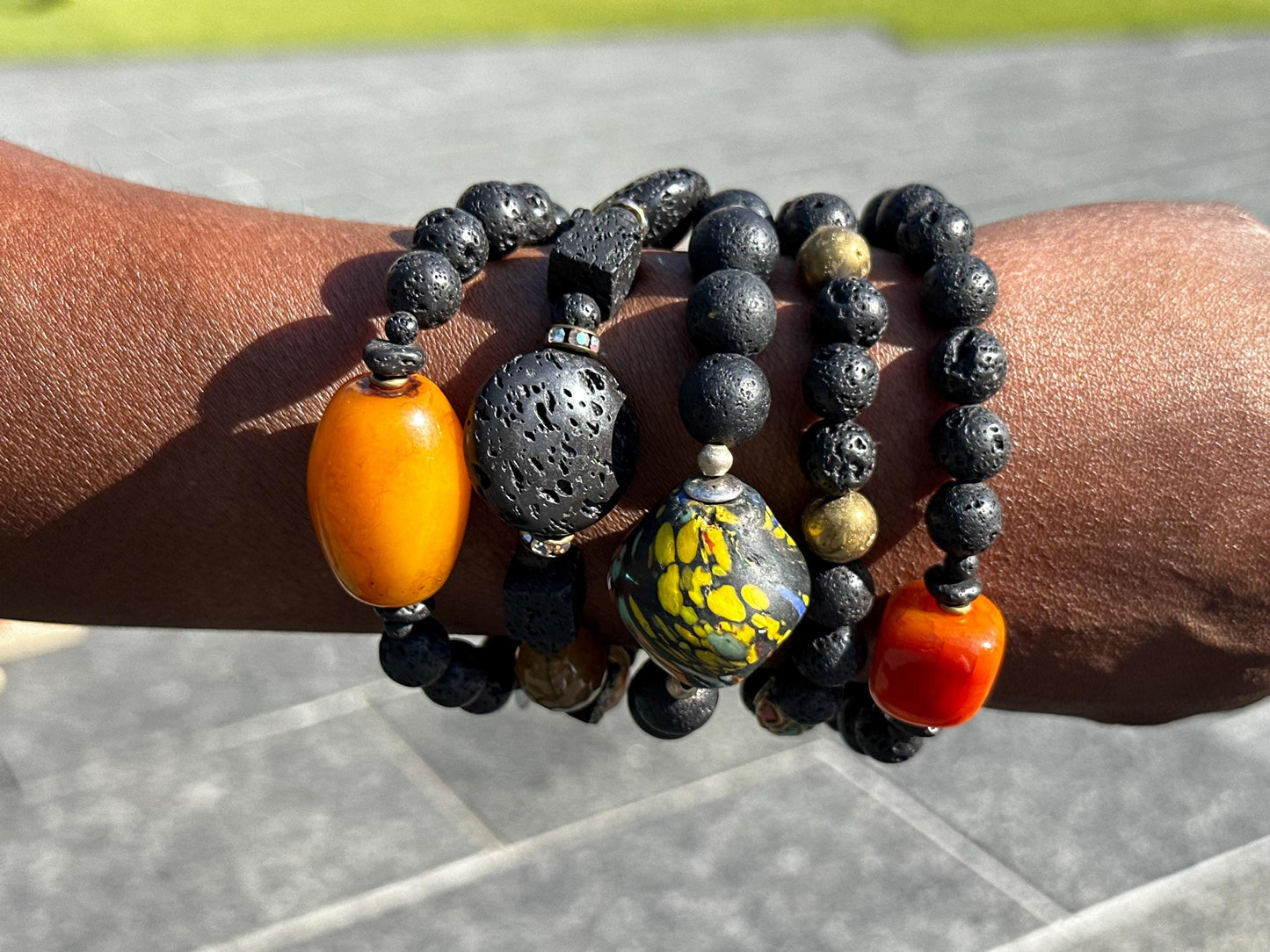 Lava Stone and Resin Stack Unisex Statement Bracelets