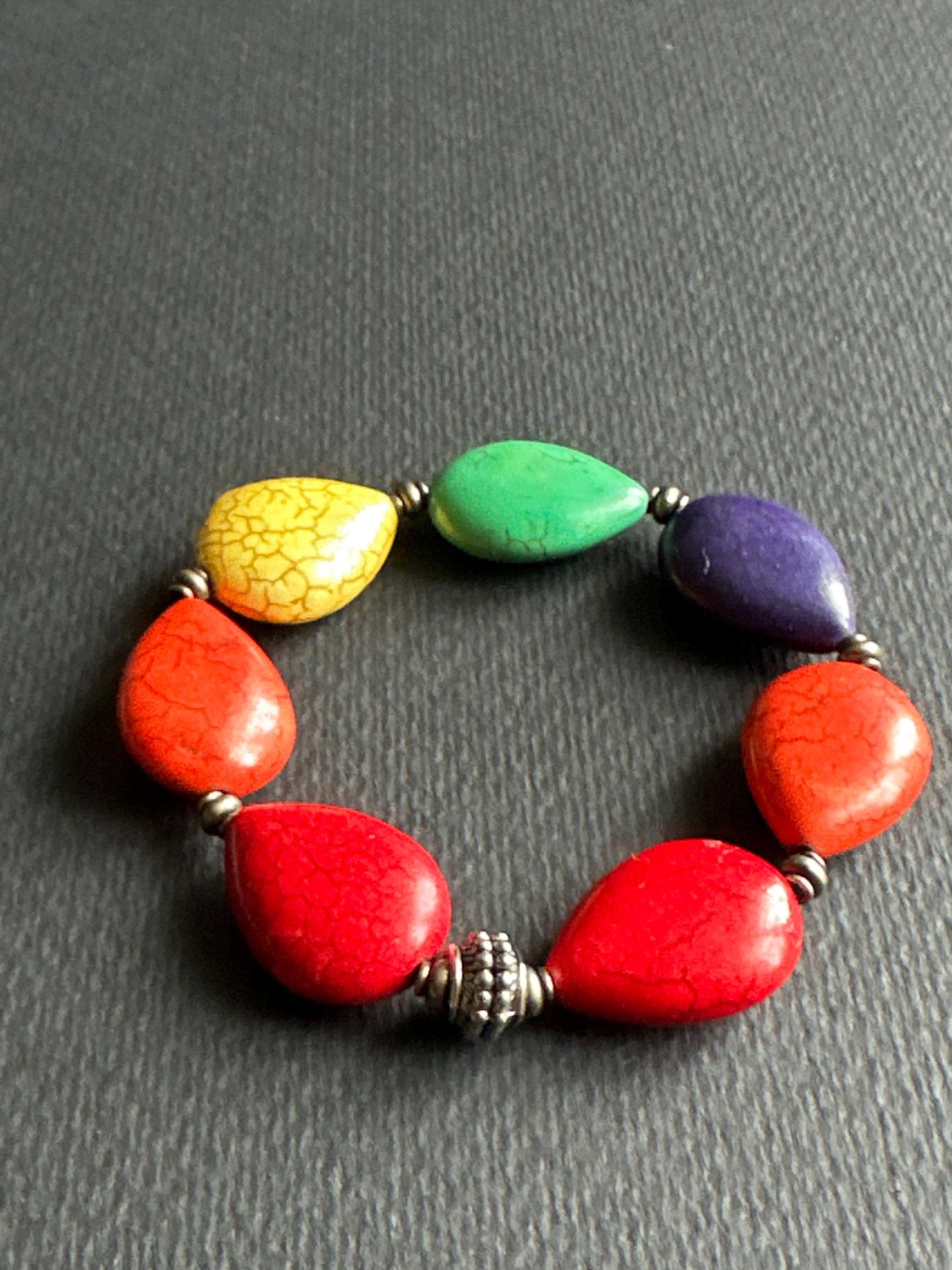 Multi-Color Oval Ceramic Beaded Bracelet | Silver Accents | Handmade by Attrice | Fun & Flirty | OOAK | 7.5"
