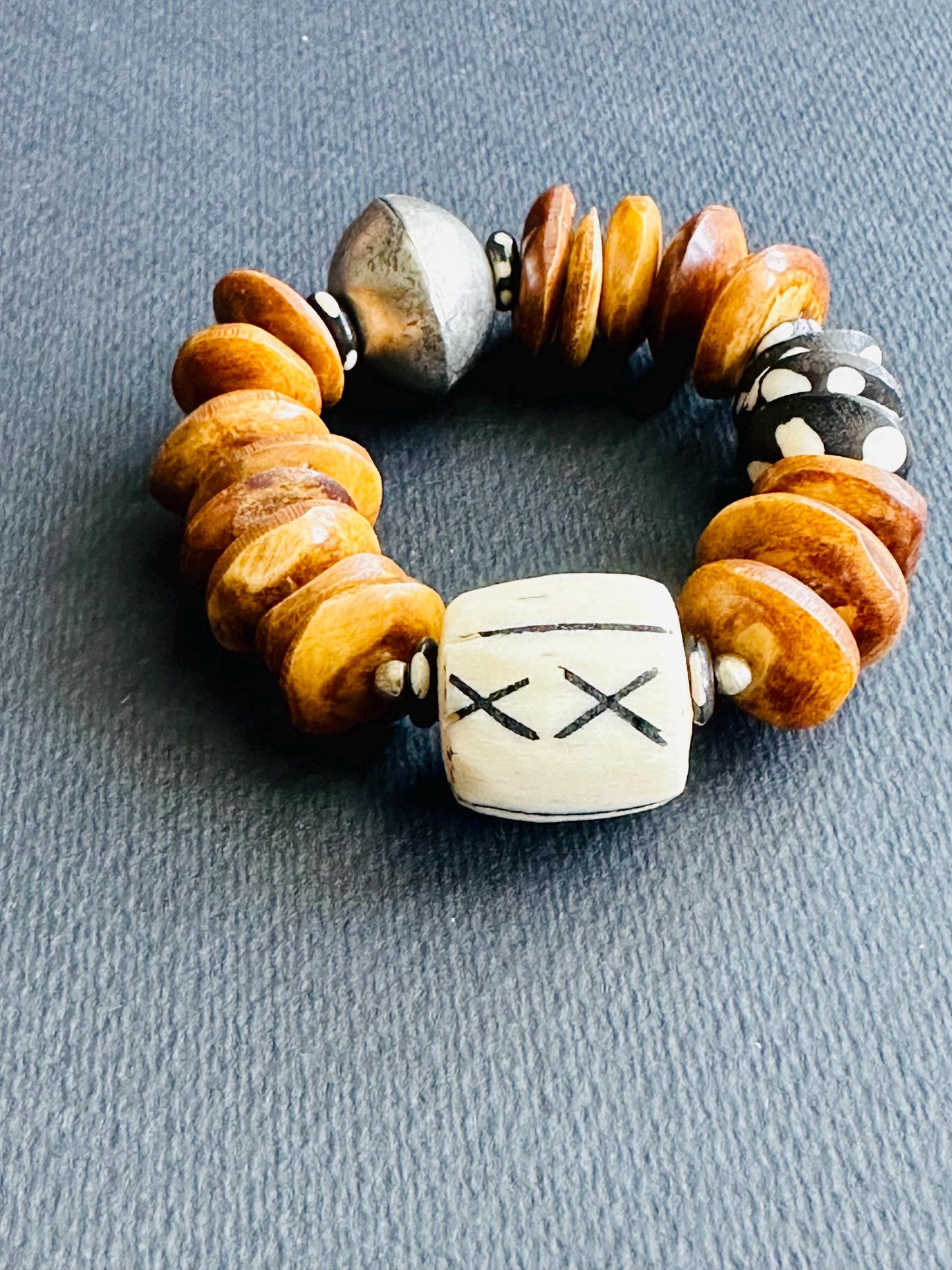 Tribal Chic Bone Bead Bracelet: Kenyan Polka Dots, Ethiopian Silver