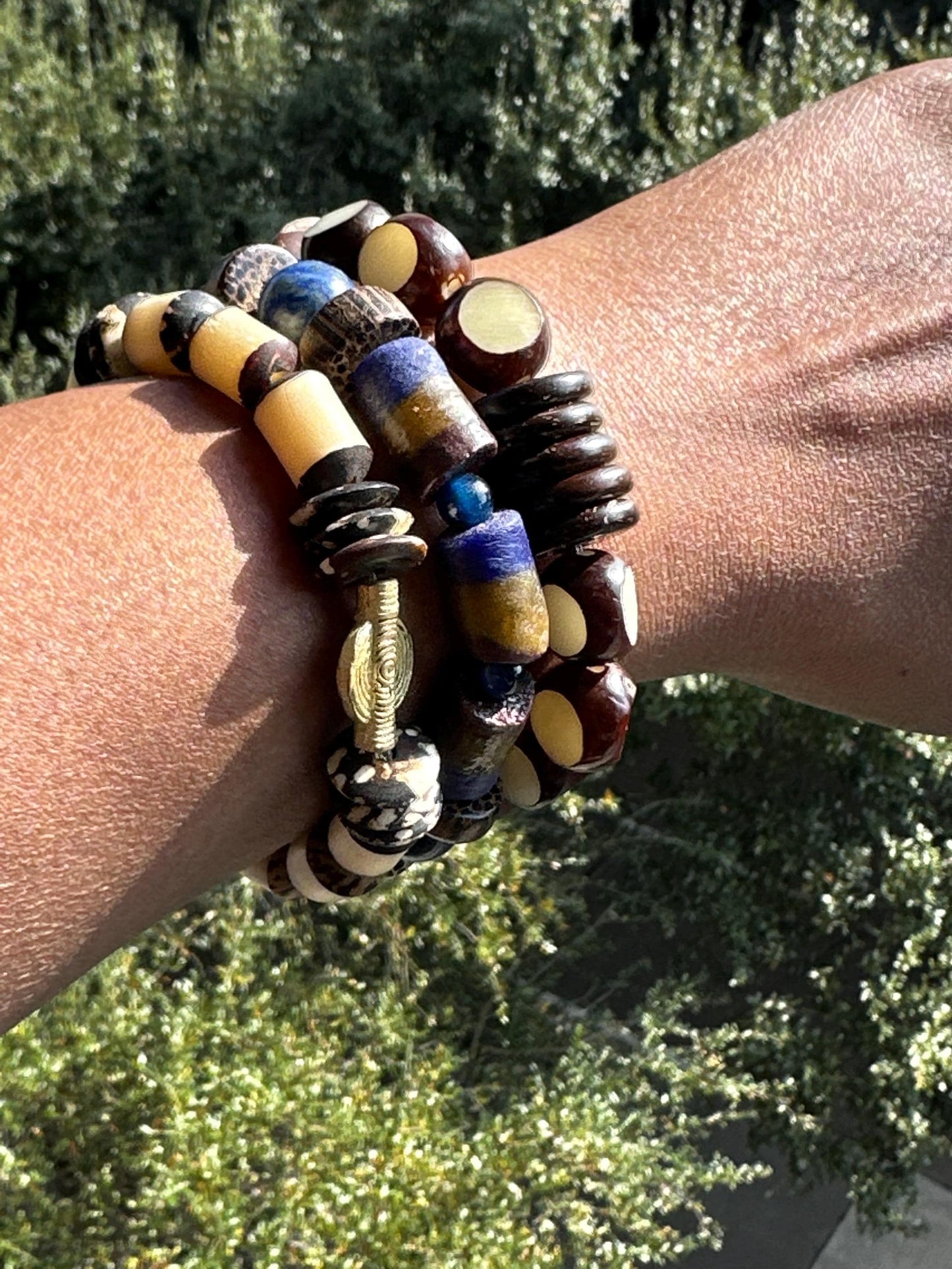 Handcrafted African-Inspired Beaded Bracelet | Brown & Gold Statement Jewelry | One-of-a-Kind Artisan Bracelet | Boho Unisex Style