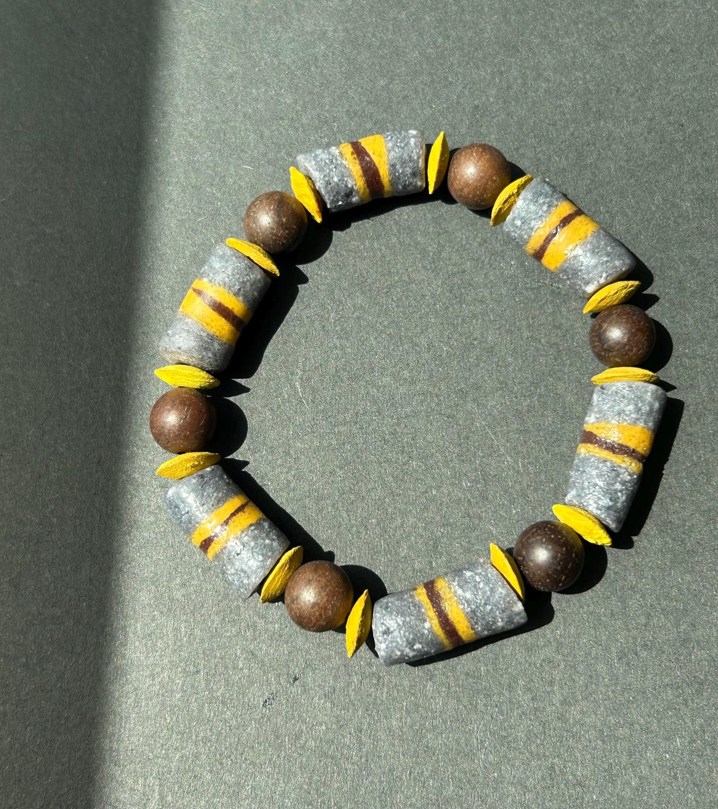 Brown Gray and Yellow Recycled African Krobo Beads