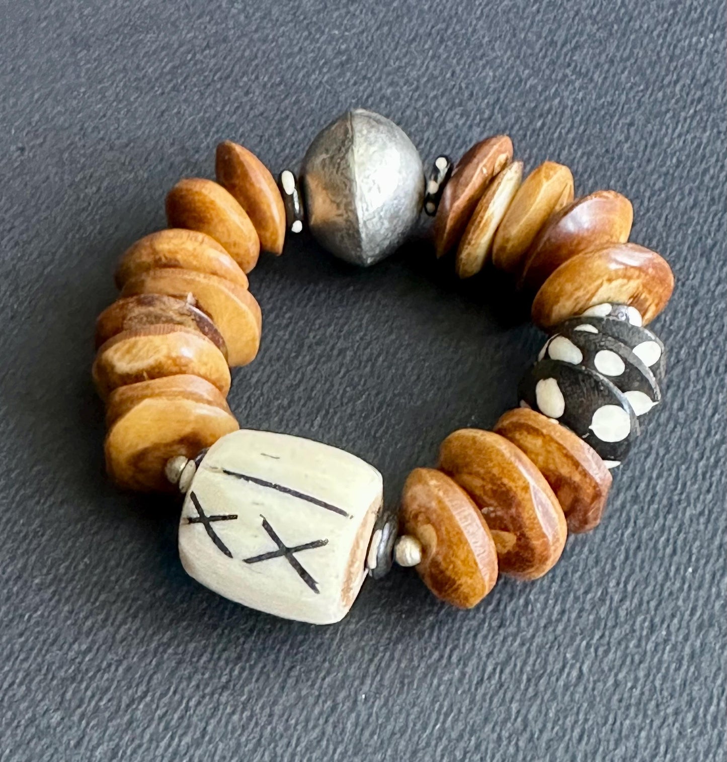 Tribal Chic Bone Bead Bracelet: Kenyan Polka Dots, Ethiopian Silver