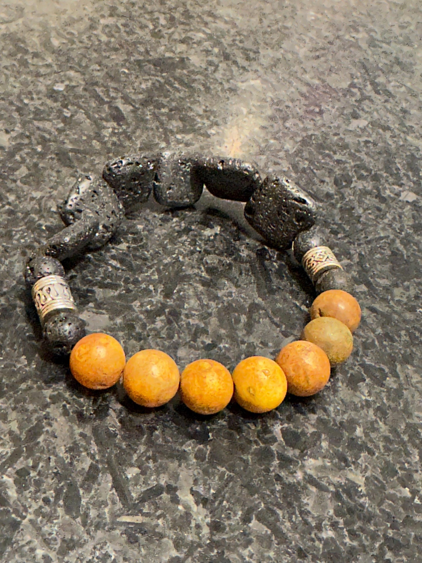 Unisex Jasper Beaded Bracelet with Rectangular Lava Stone Beads