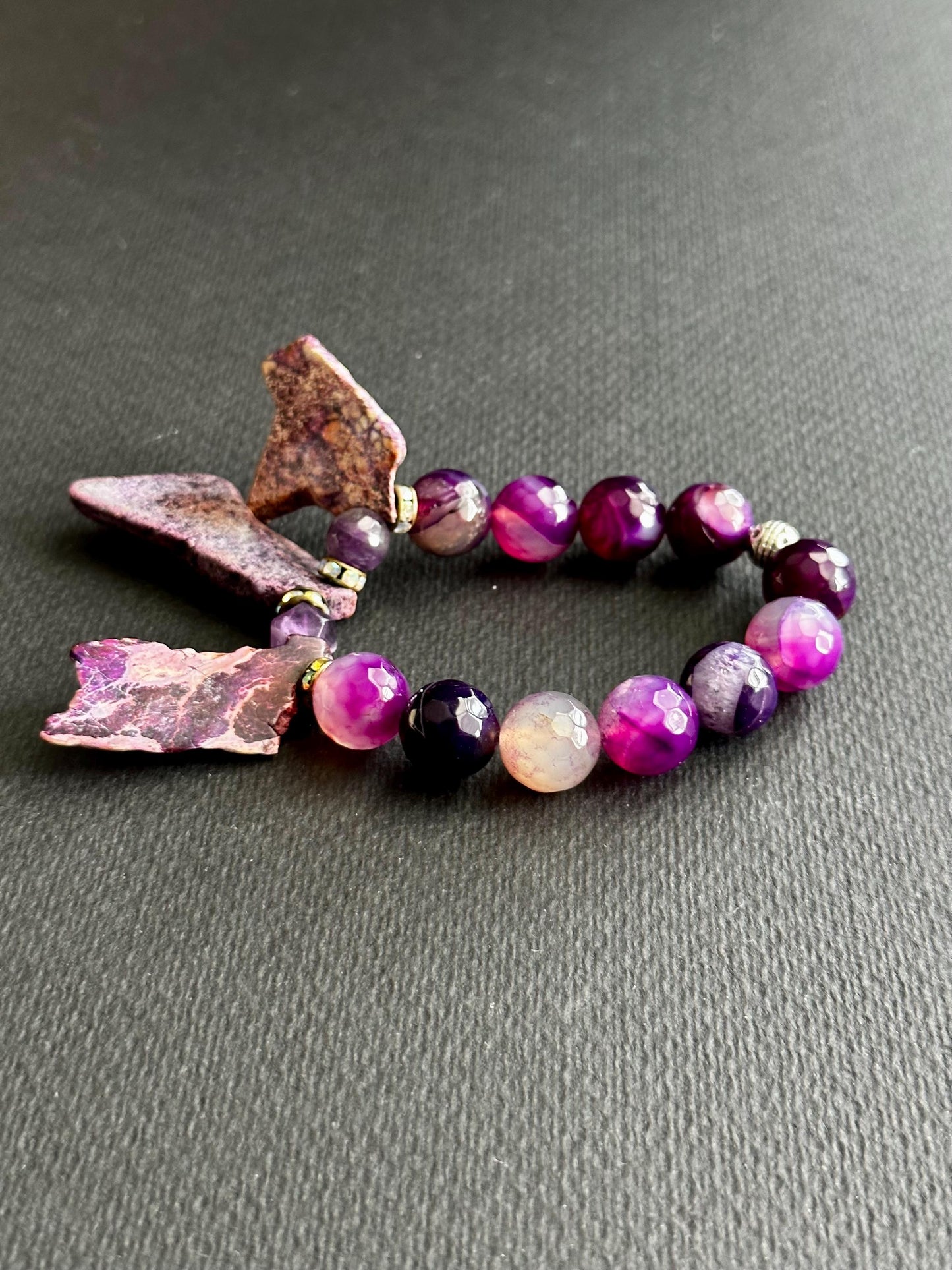 Purple Agate & Imperial Jasper Bracelet: Handmade Glam Statement Jewelry