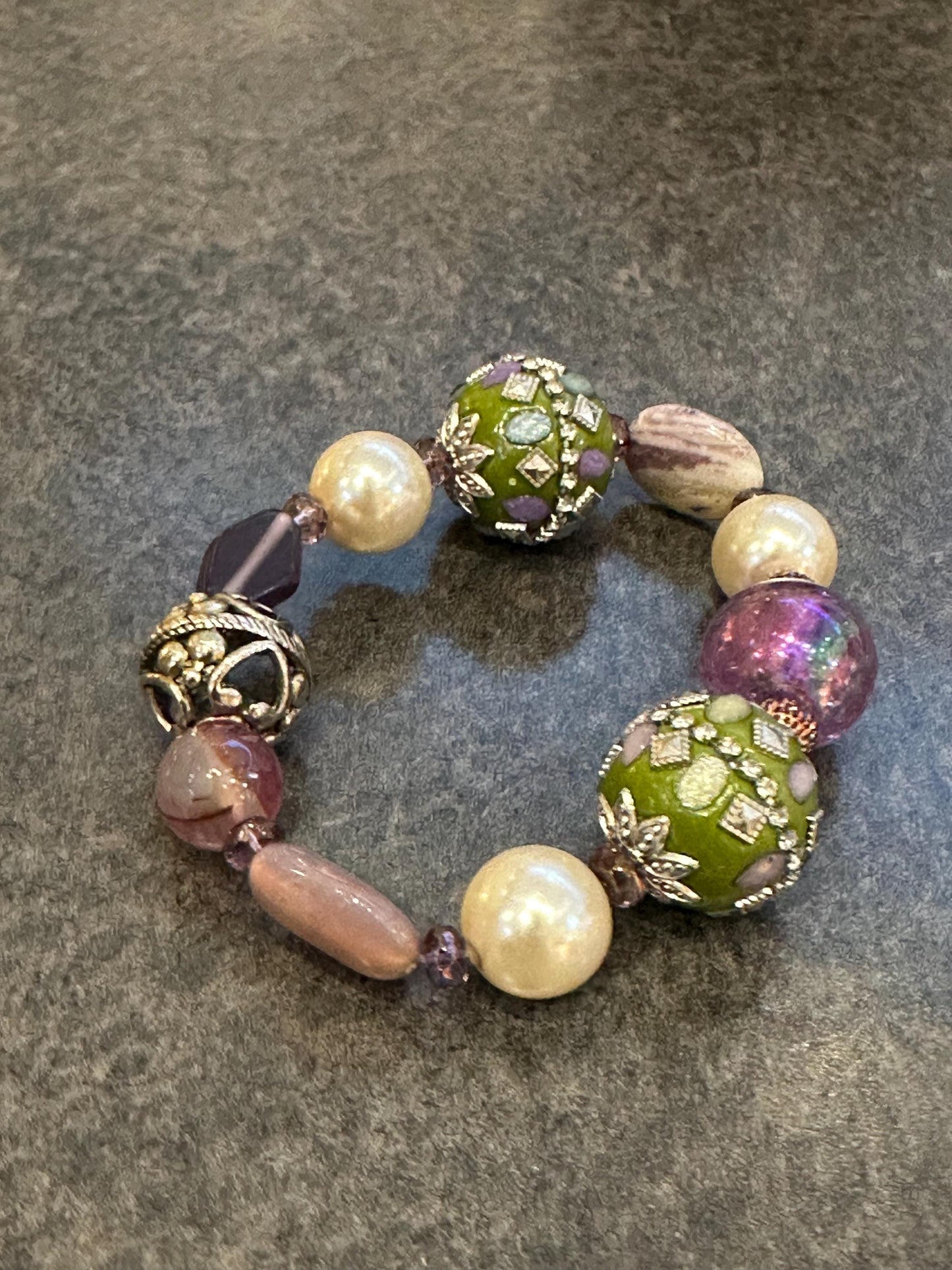 Purple Glass Beads with Pearl and Ceramic Focal Beads