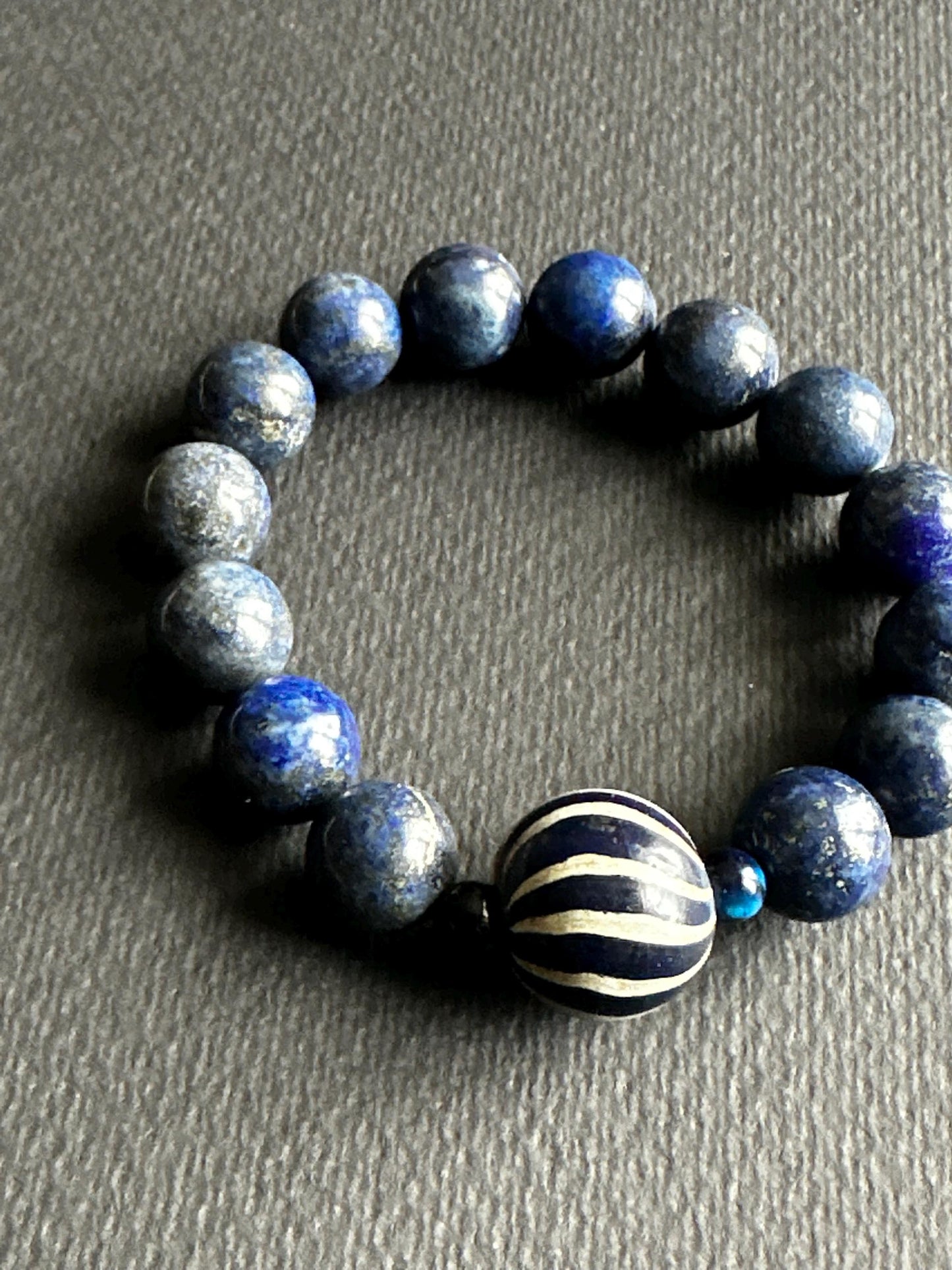 Lapis Unisex Bracelet with Navy and White Striped Java Bead