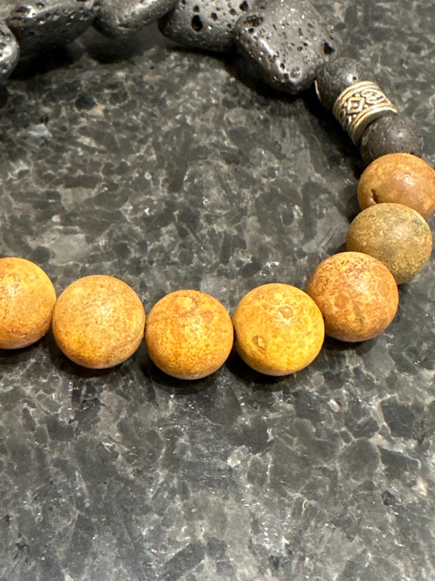 Unisex Jasper Beaded Bracelet with Rectangular Lava Stone Beads