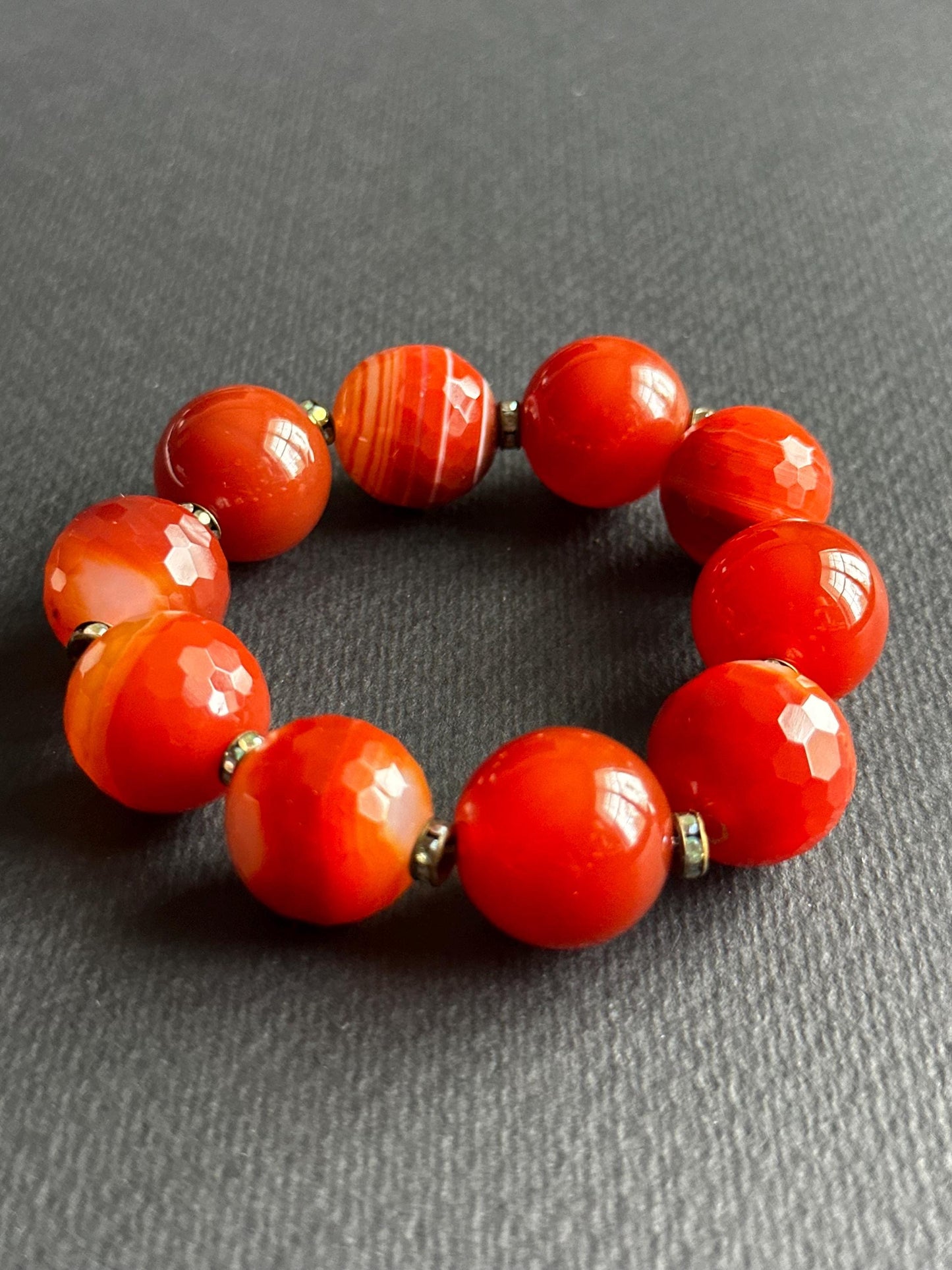 Handmade Faceted Orange Agate Bracelet - Bold Gemstone Jewelry