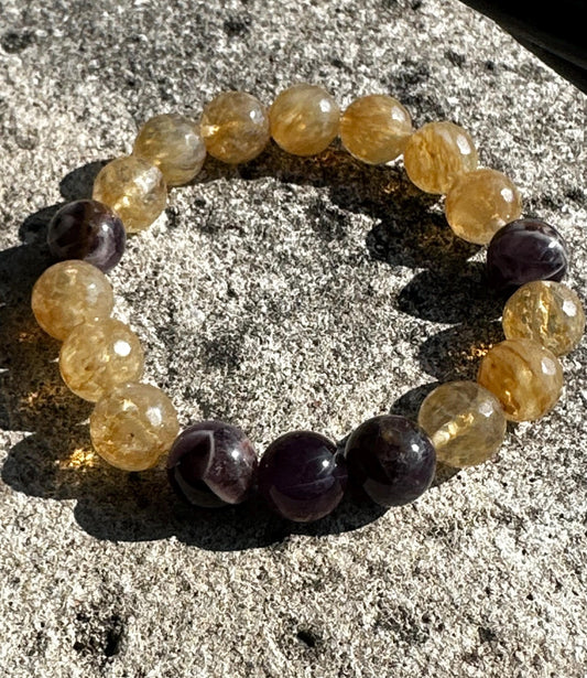 Amethyst & Yellow Quartz Statement Bracelet | One-of-a-Kind Bracelet | Unisex Jewelry | Handmade by Attrice