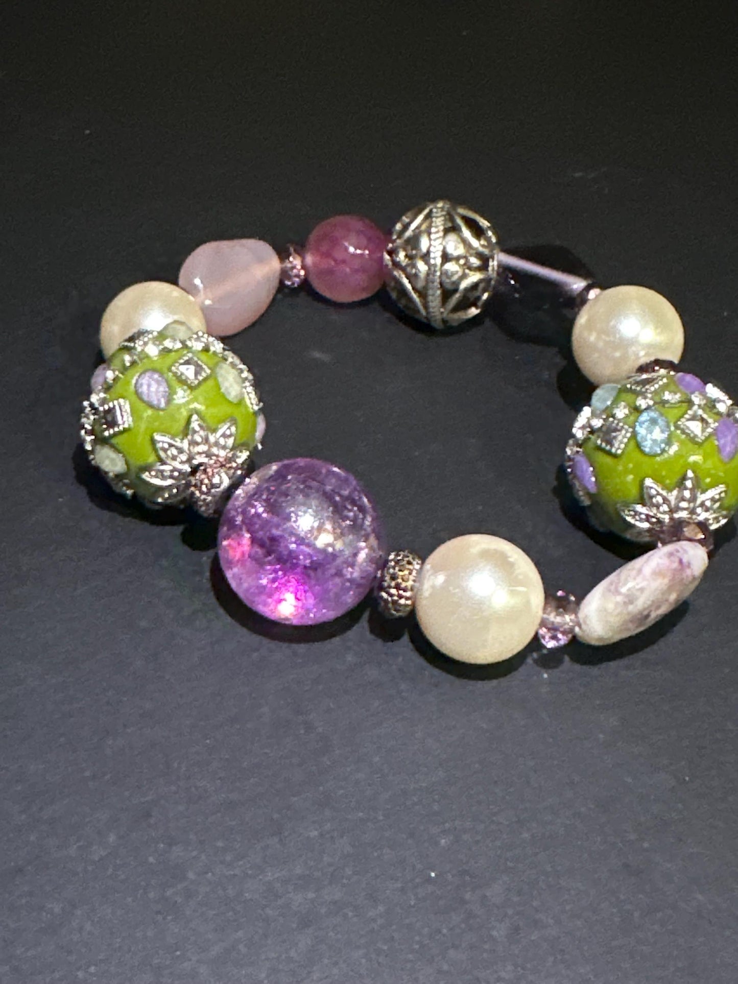 Purple Glass Beads with Pearl and Ceramic Focal Beads