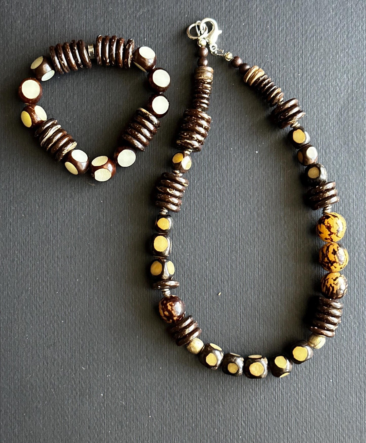 Handcrafted African-Inspired Beaded Bracelet | Brown & Gold Statement Jewelry | One-of-a-Kind Artisan Bracelet | Boho Unisex Style