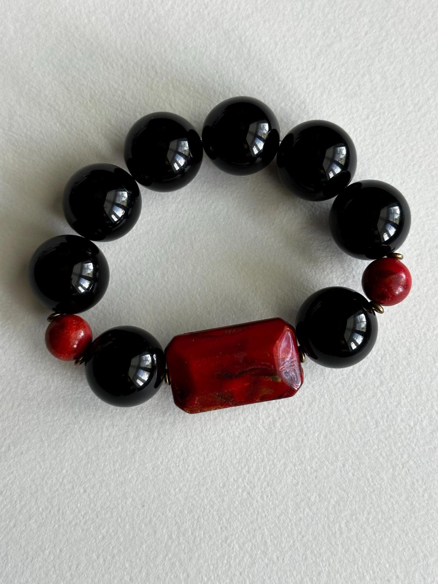 Handmade Black and Red Beaded Statement Stretch Bracelet
