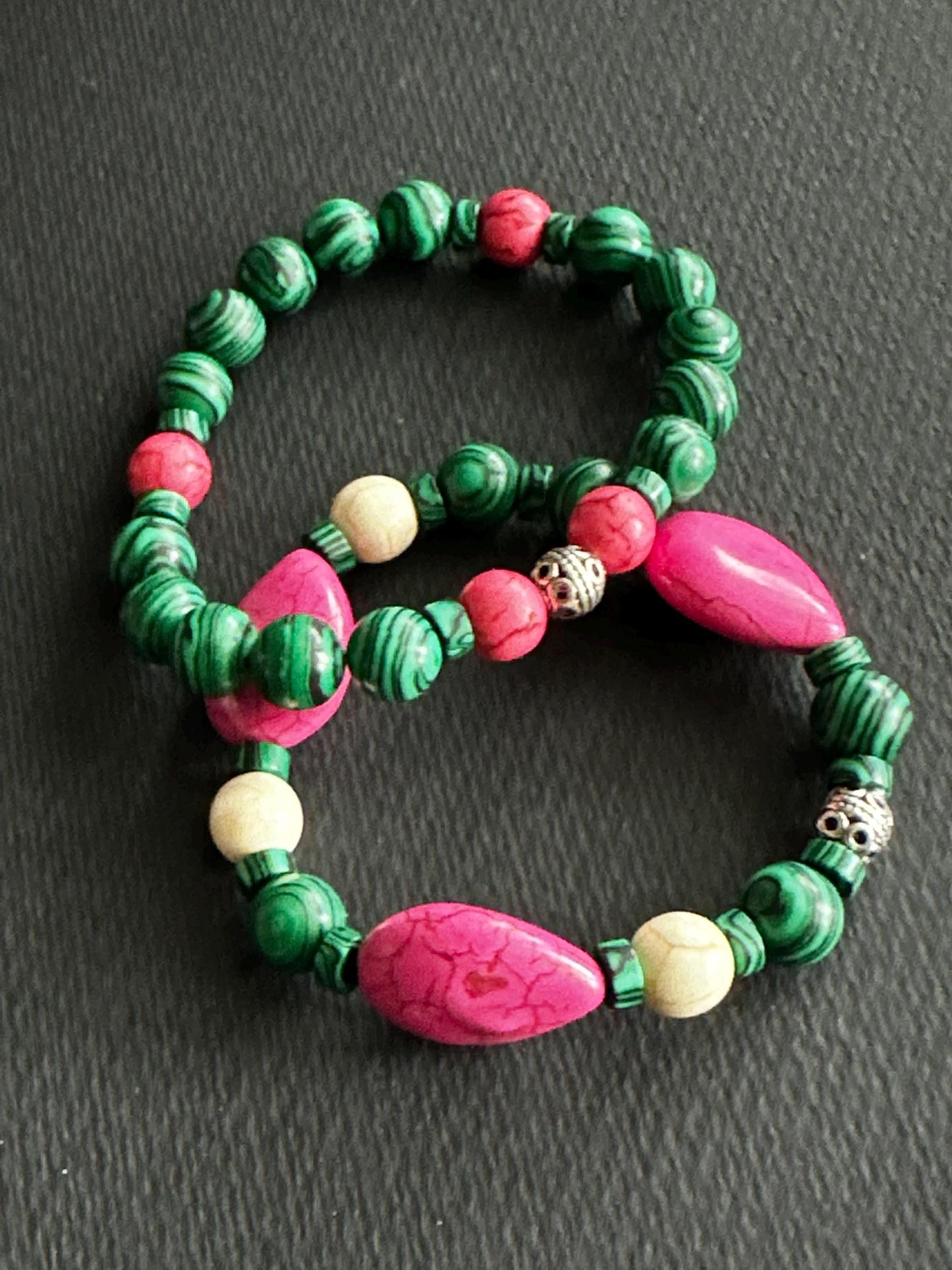 Green and Pink Beaded Stackable Beaded Bracelet