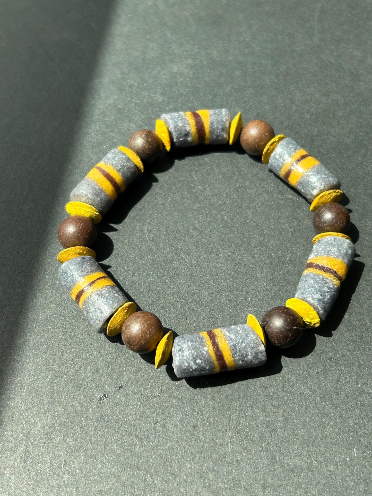 Brown Gray and Yellow Recycled African Krobo Beads