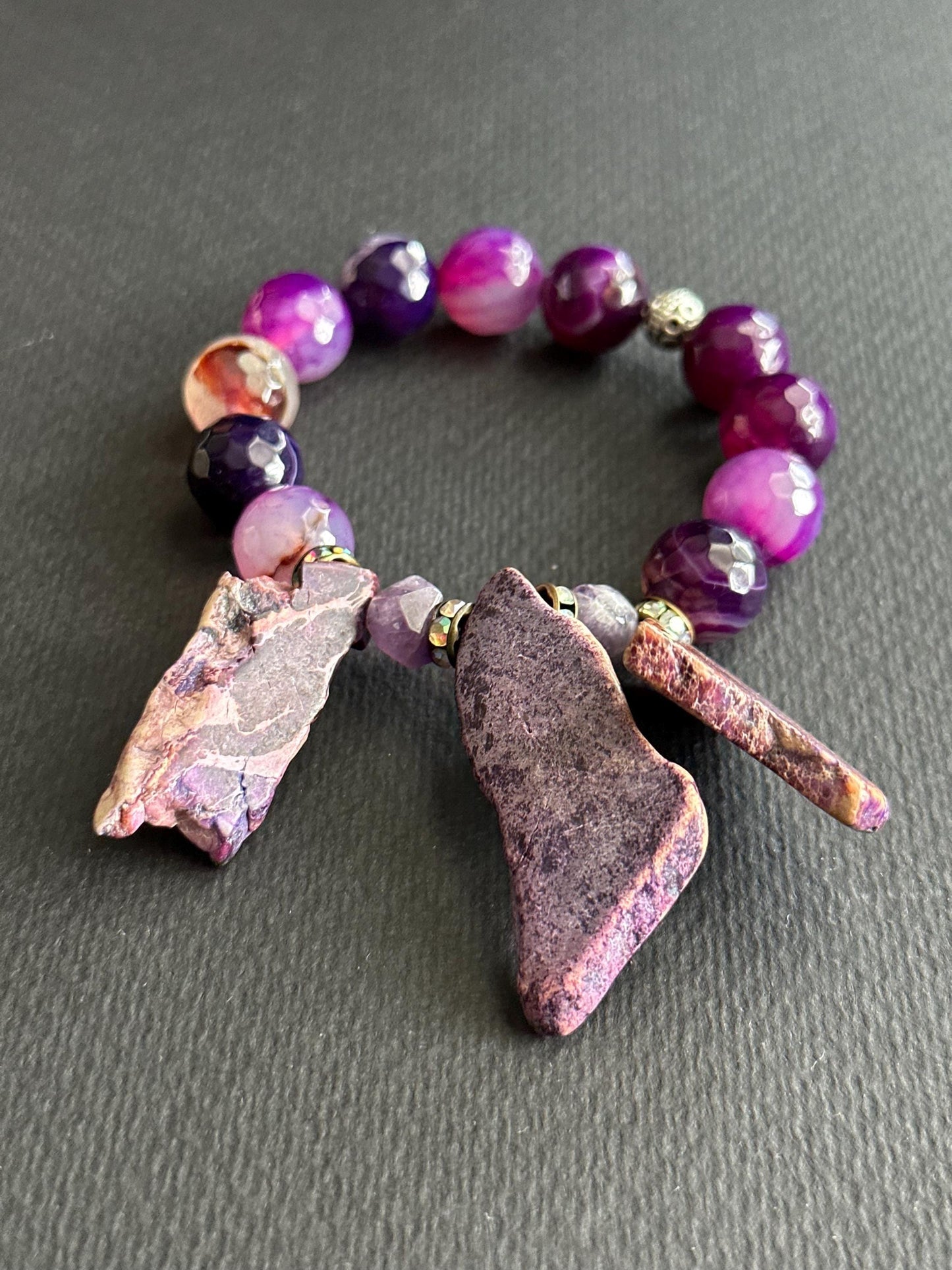 Purple Agate & Imperial Jasper Bracelet: Handmade Glam Statement Jewelry