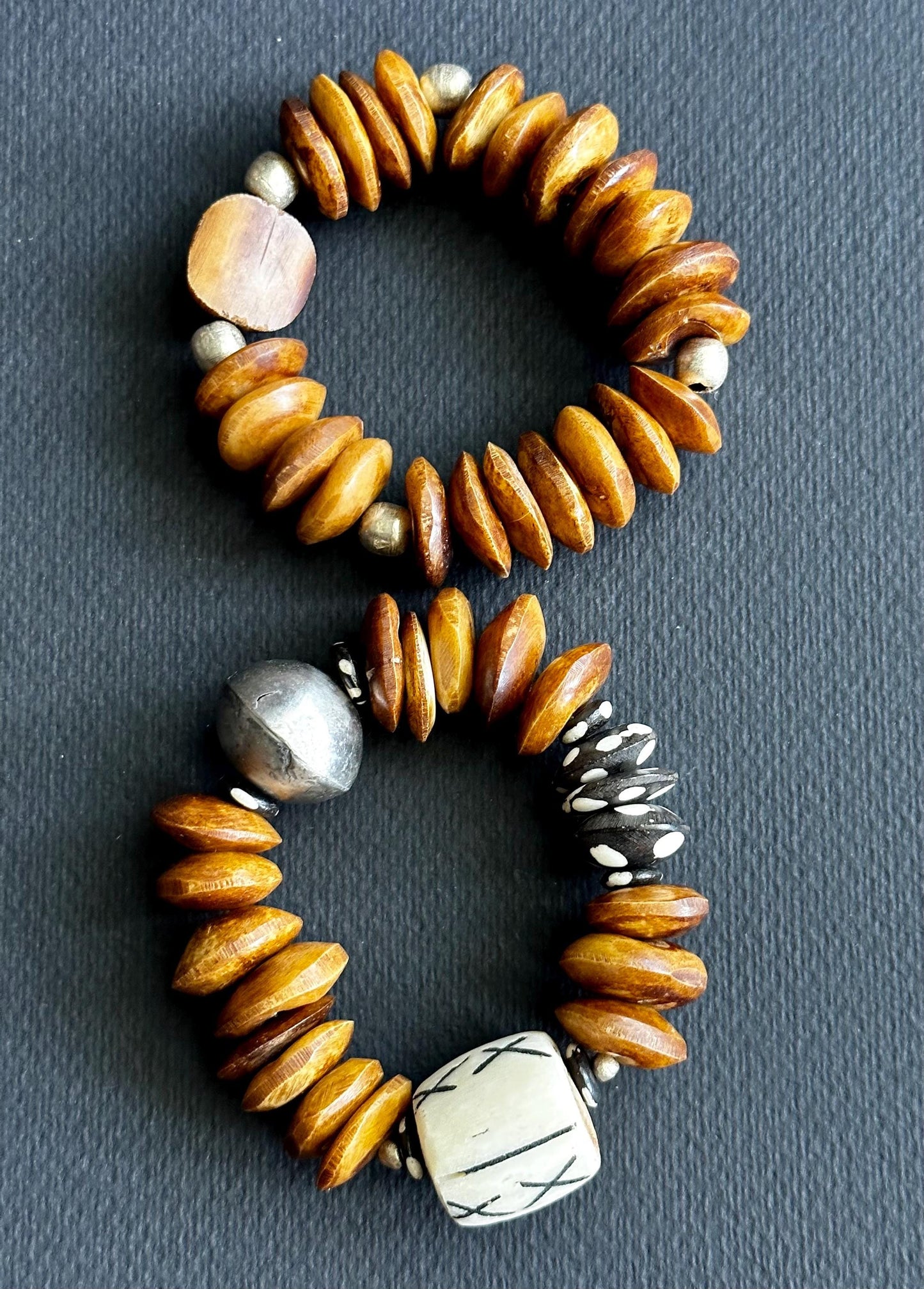 Tribal Chic Bone Bead Bracelet: Kenyan Polka Dots, Ethiopian Silver