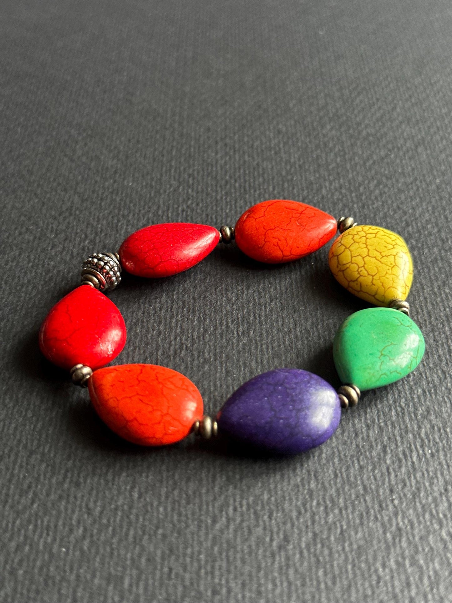 Multi-Color Oval Ceramic Beaded Bracelet | Silver Accents | Handmade by Attrice | Fun & Flirty | OOAK | 7.5"