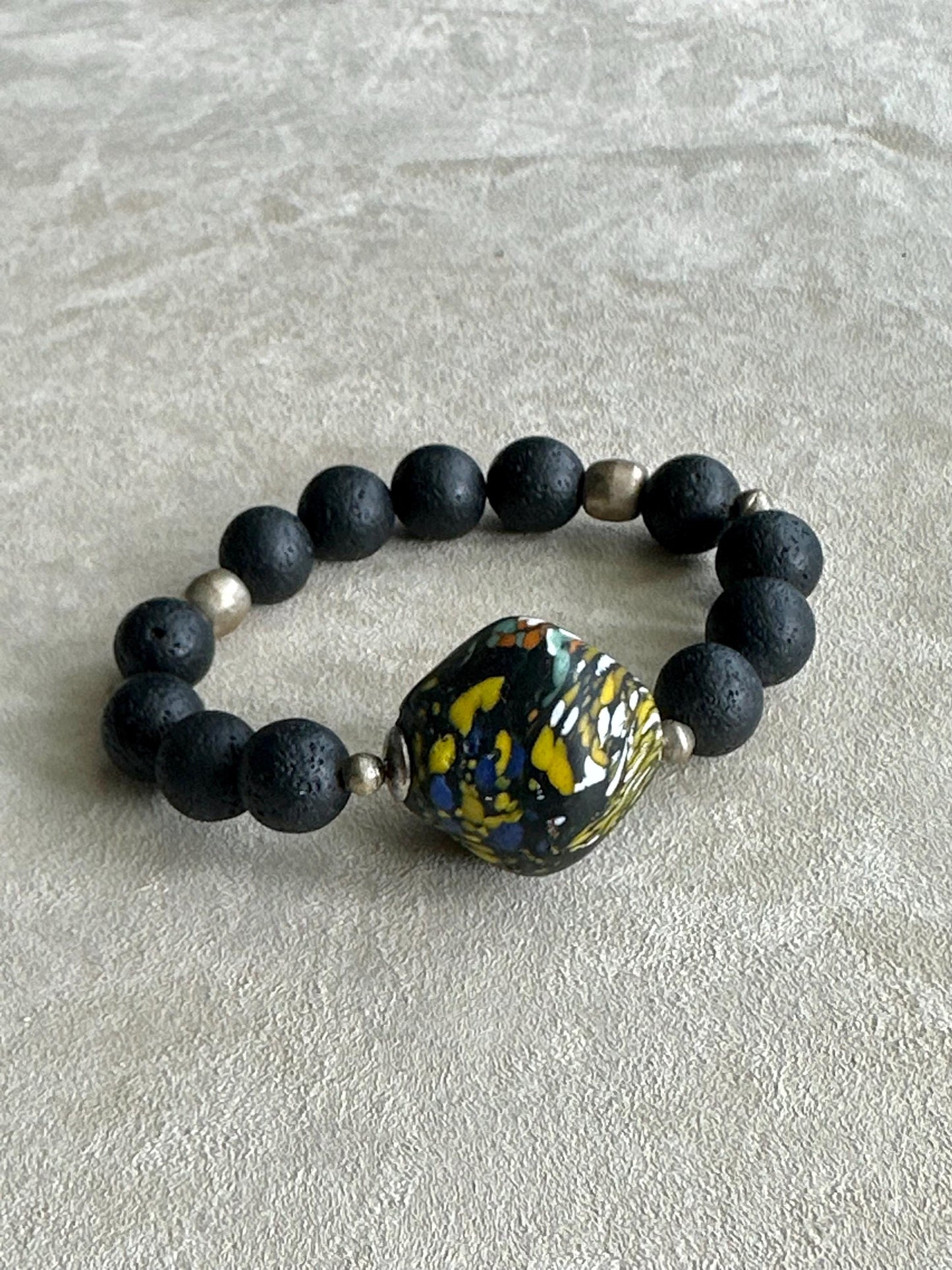 Lava Rock Unisex OOAK Bracelet with Featuring Large Java Focal Bead