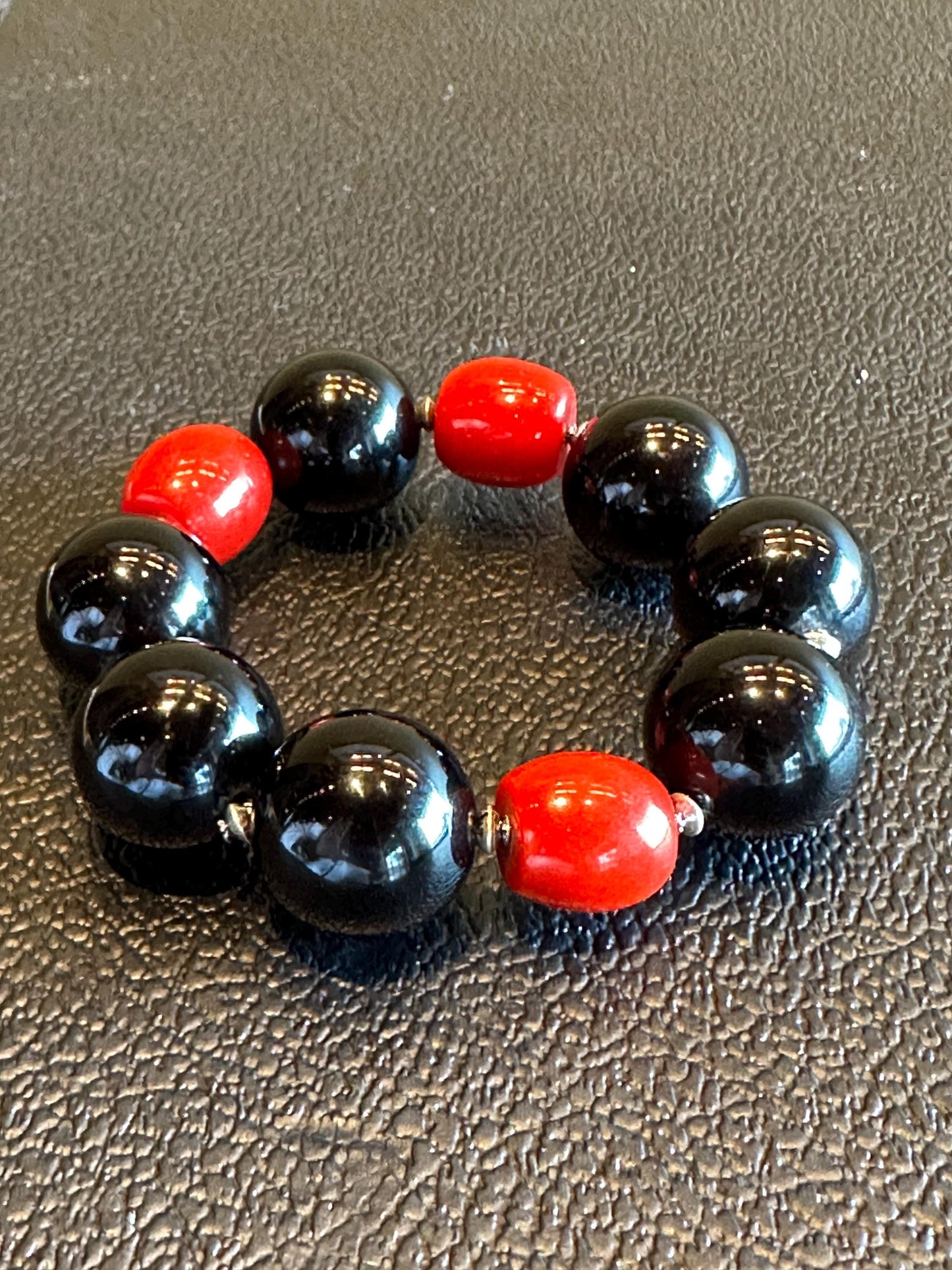 Handmade Black and Red Unisex Beaded Statement Stretch Bracelet