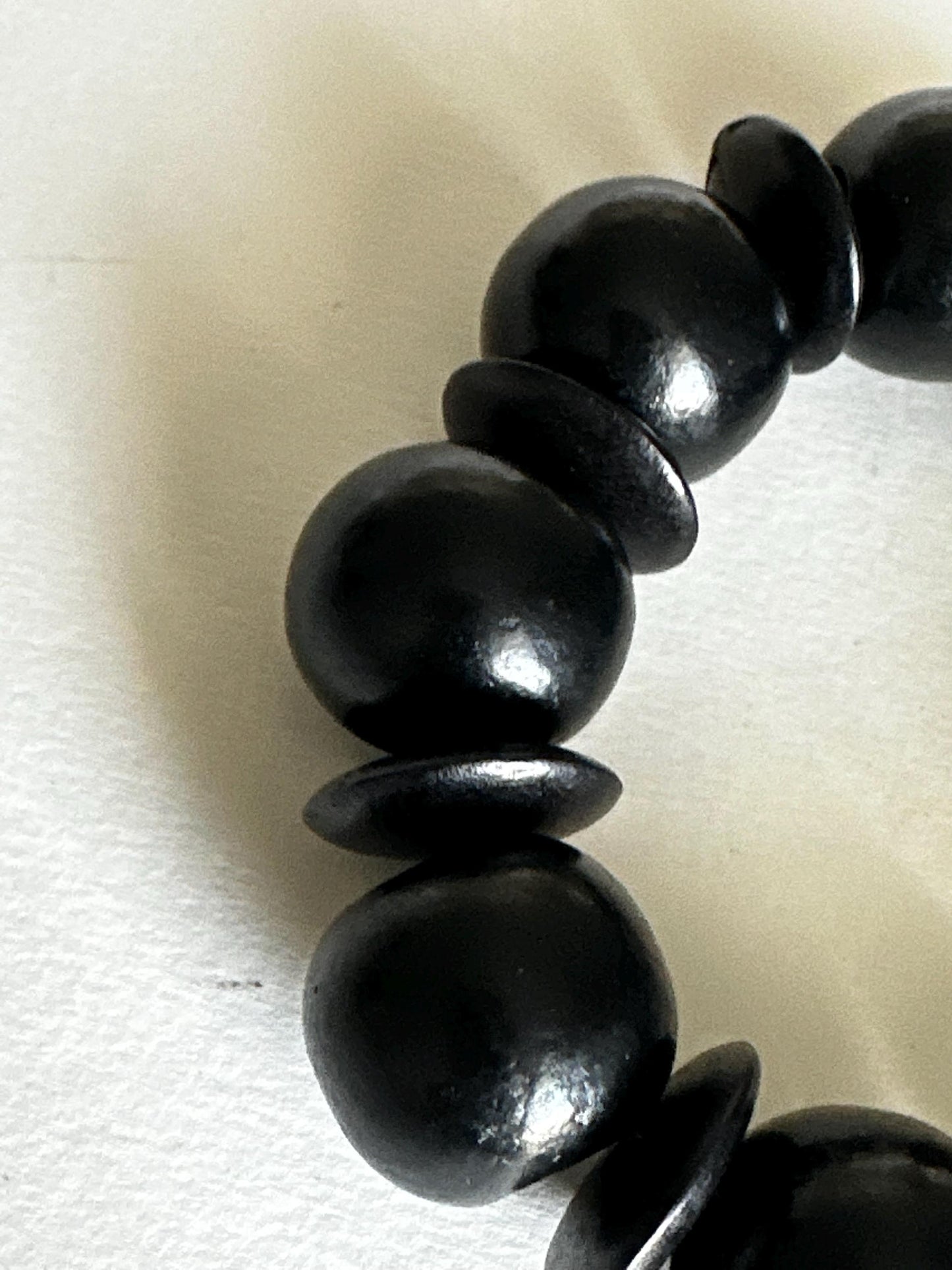 Handmade Black Wooden Bead Statement Bracelet (7.5 inch)
