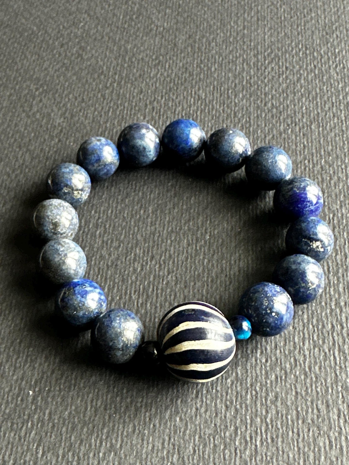 Lapis Unisex Bracelet with Navy and White Striped Java Bead