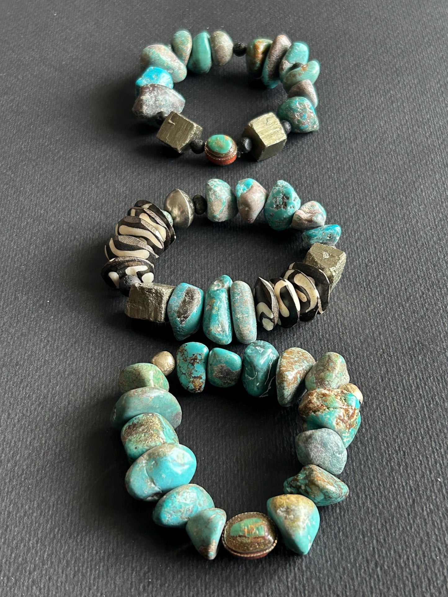 Turquoise & Pyrite Statement Bracelet | One-of-a-Kind Boho Unisex Jewelry | Lava Stone Accent | Handmade by Attrice
