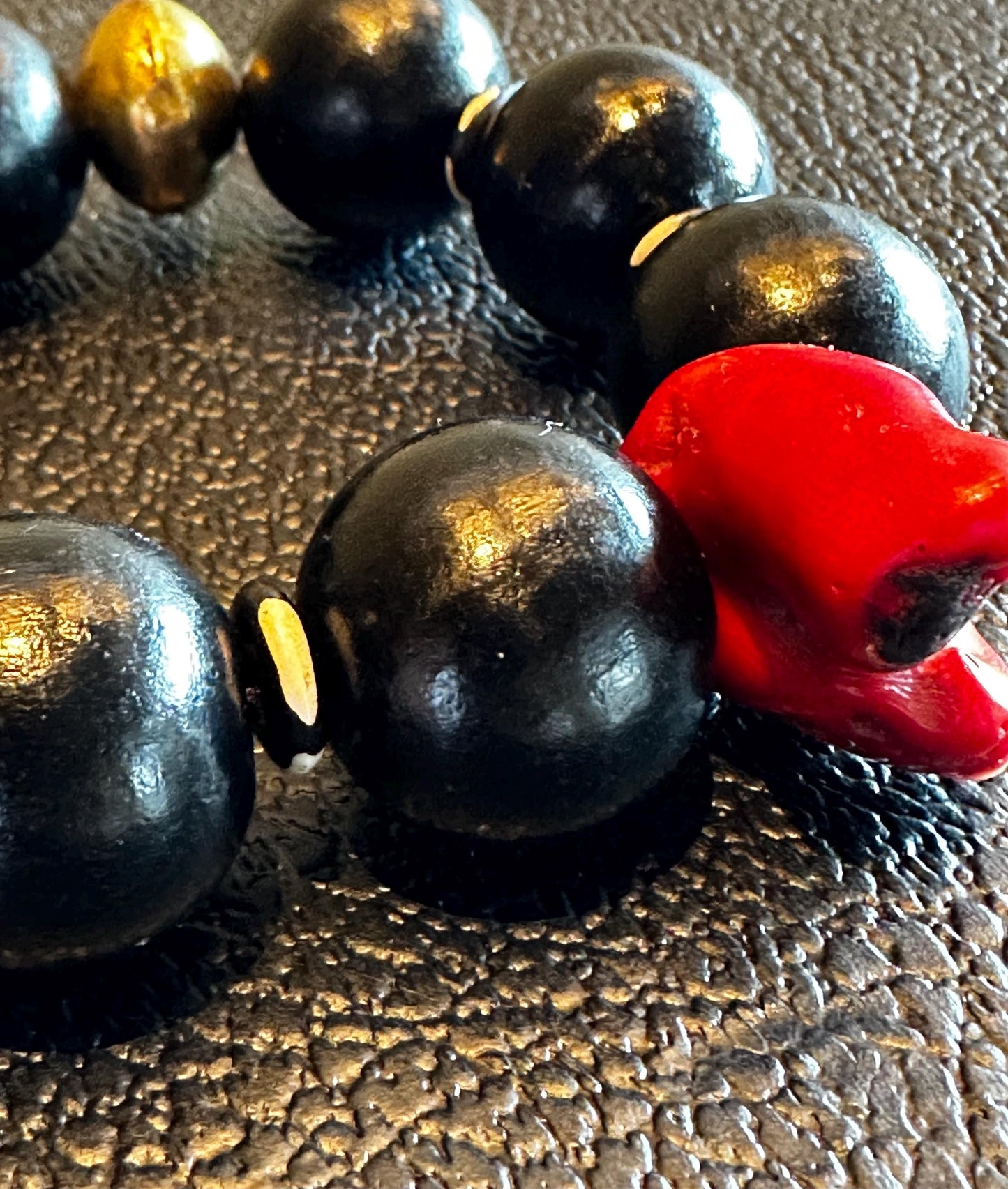 Handmade Black and Red Coral Beaded Statement Stretch Bracelet