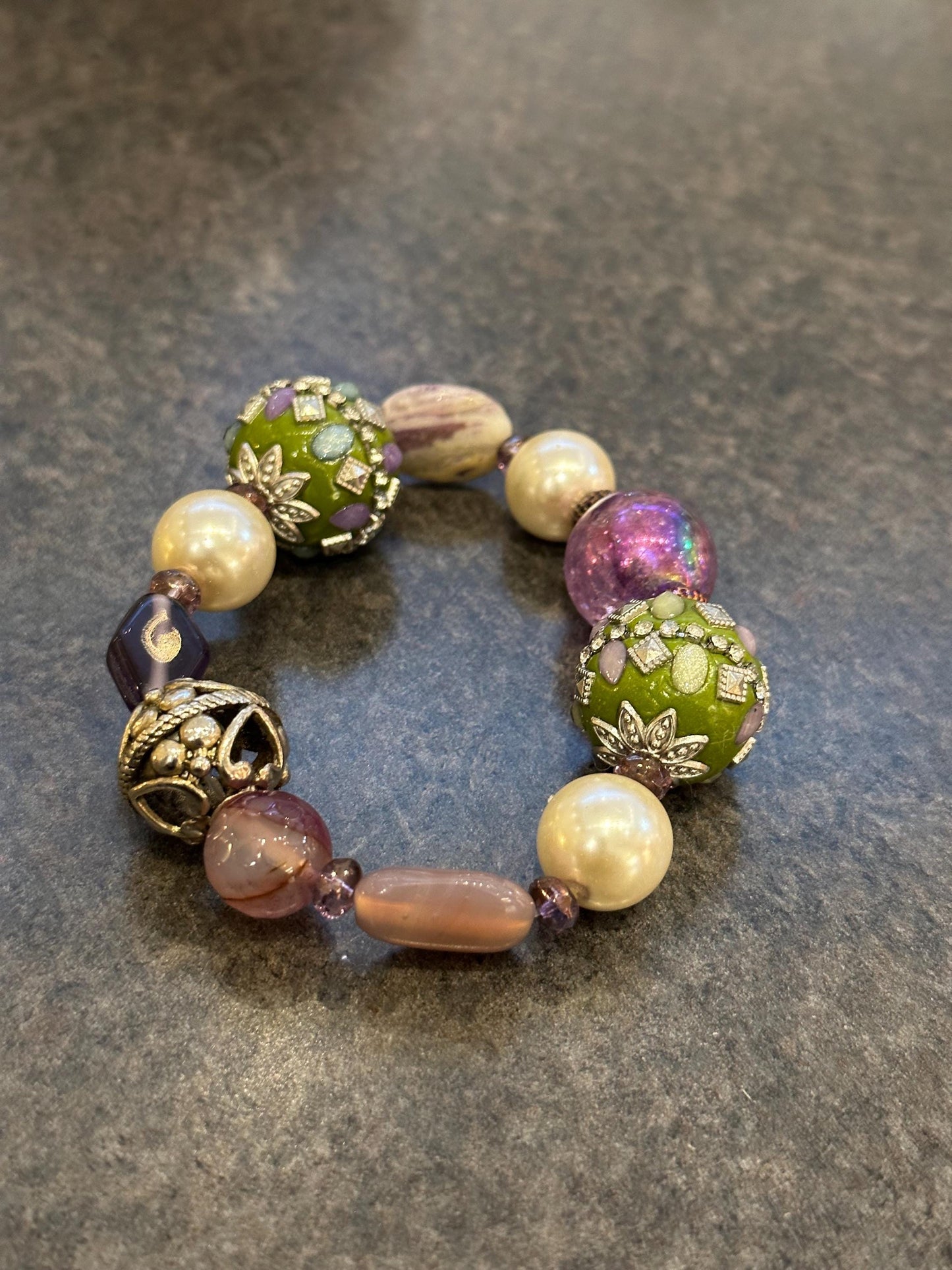 Purple Glass Beads with Pearl and Ceramic Focal Beads